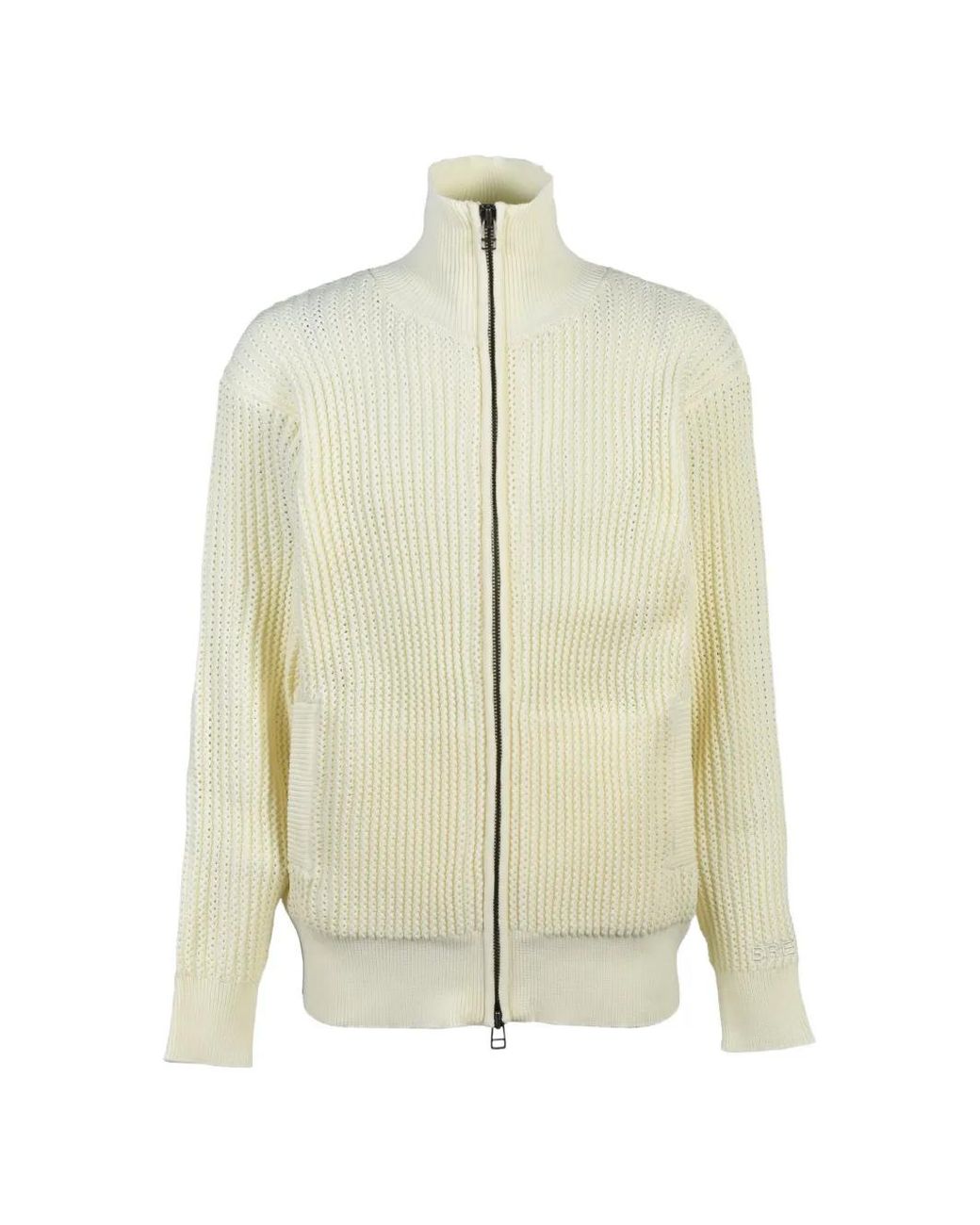 BREATH White Ribbed-Knit Zip-Up Cardigan for men