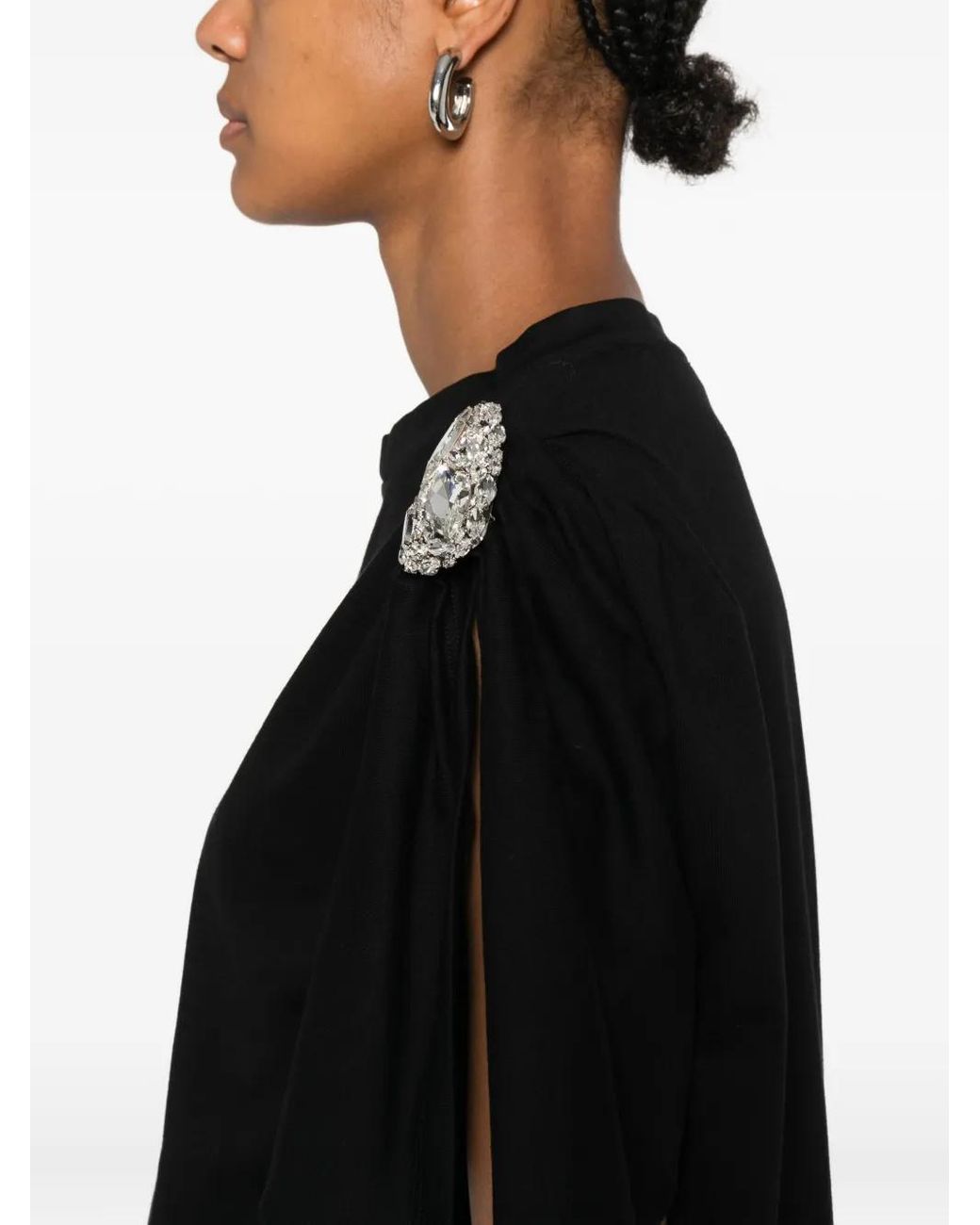 Area Black Embellished Puff-Sleeve Top