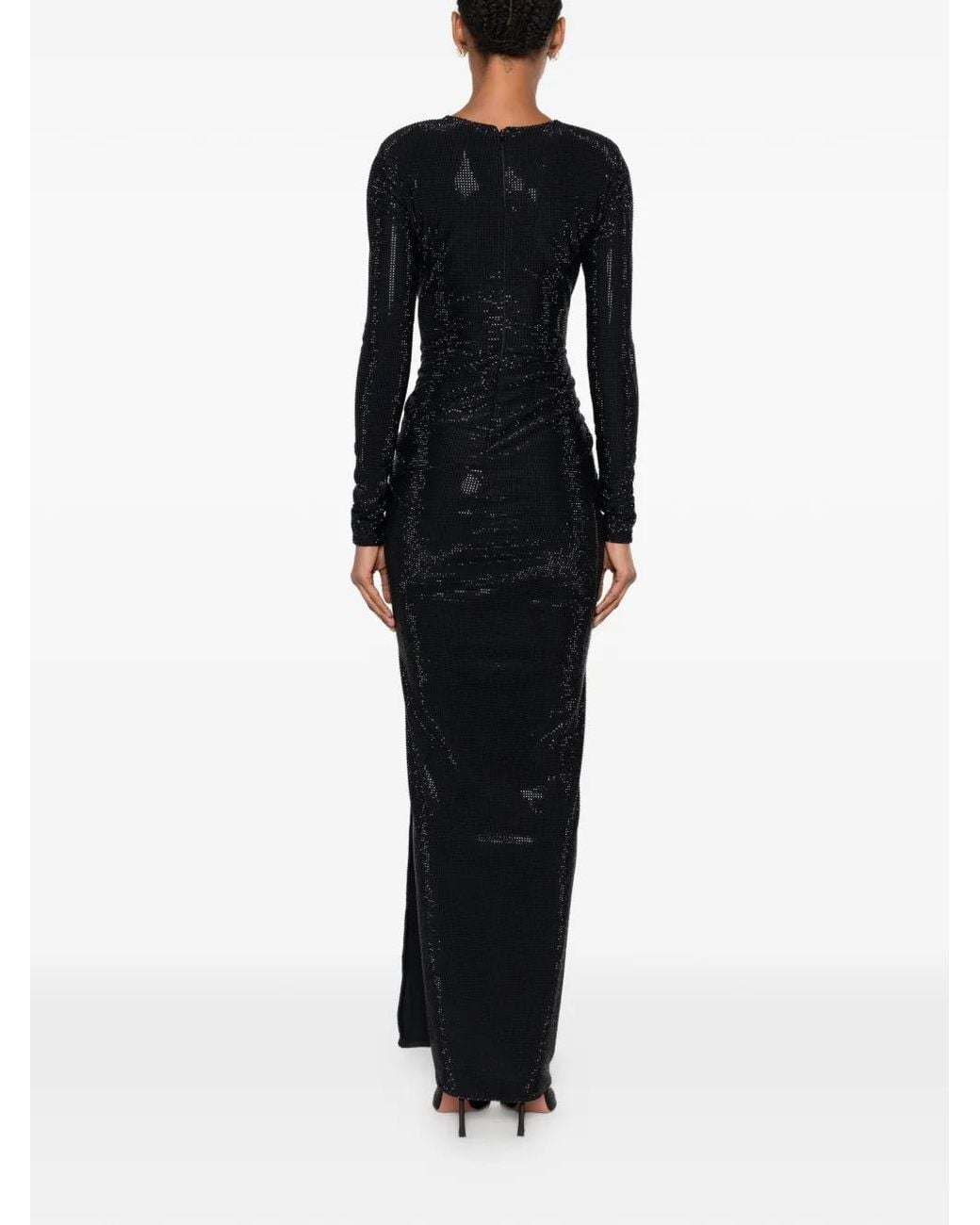 Miron Black V-Neck Floral-Detail Maxi Dress