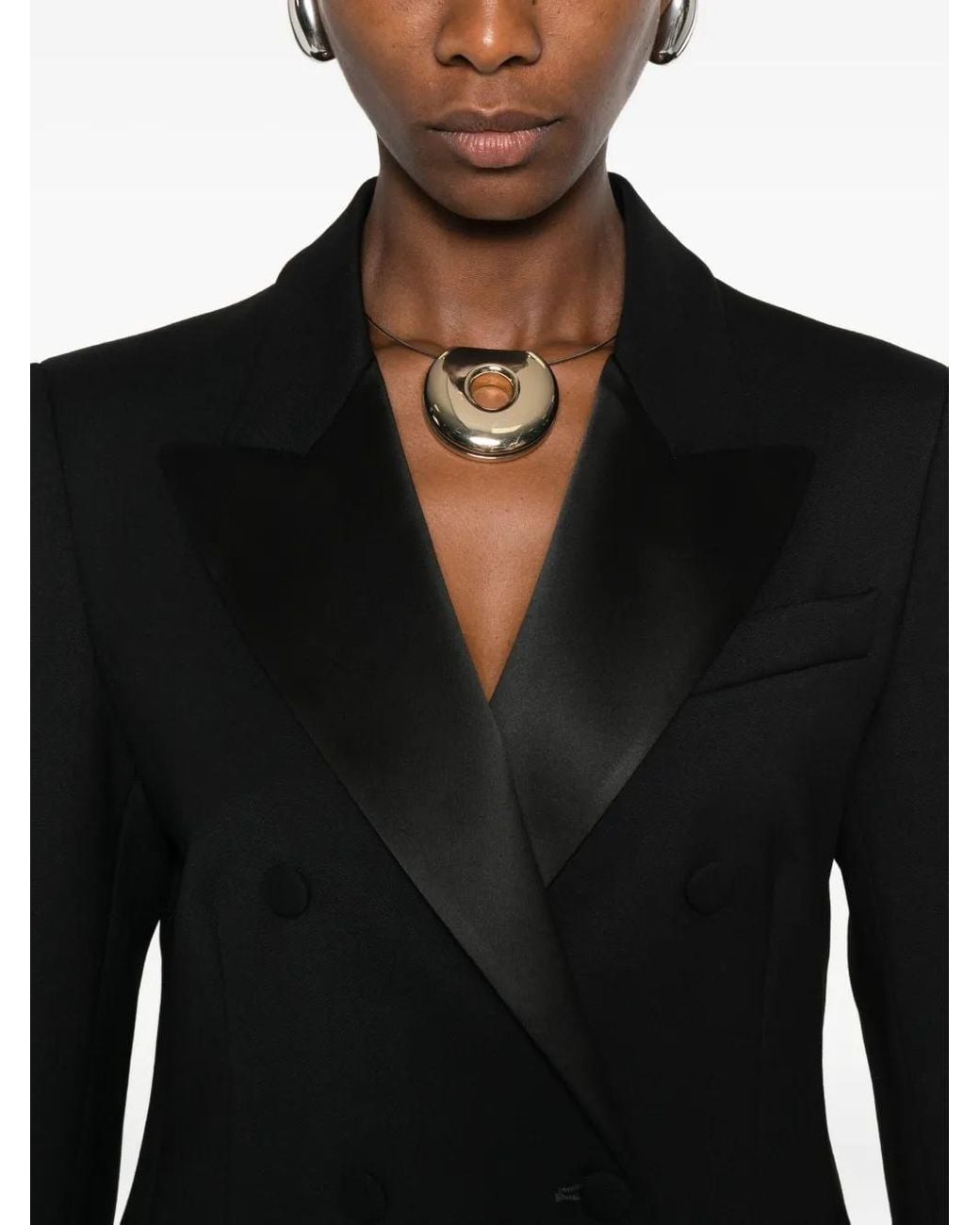P.A.R.O.S.H. Black Satin-Lapel Double-Breasted Jacket
