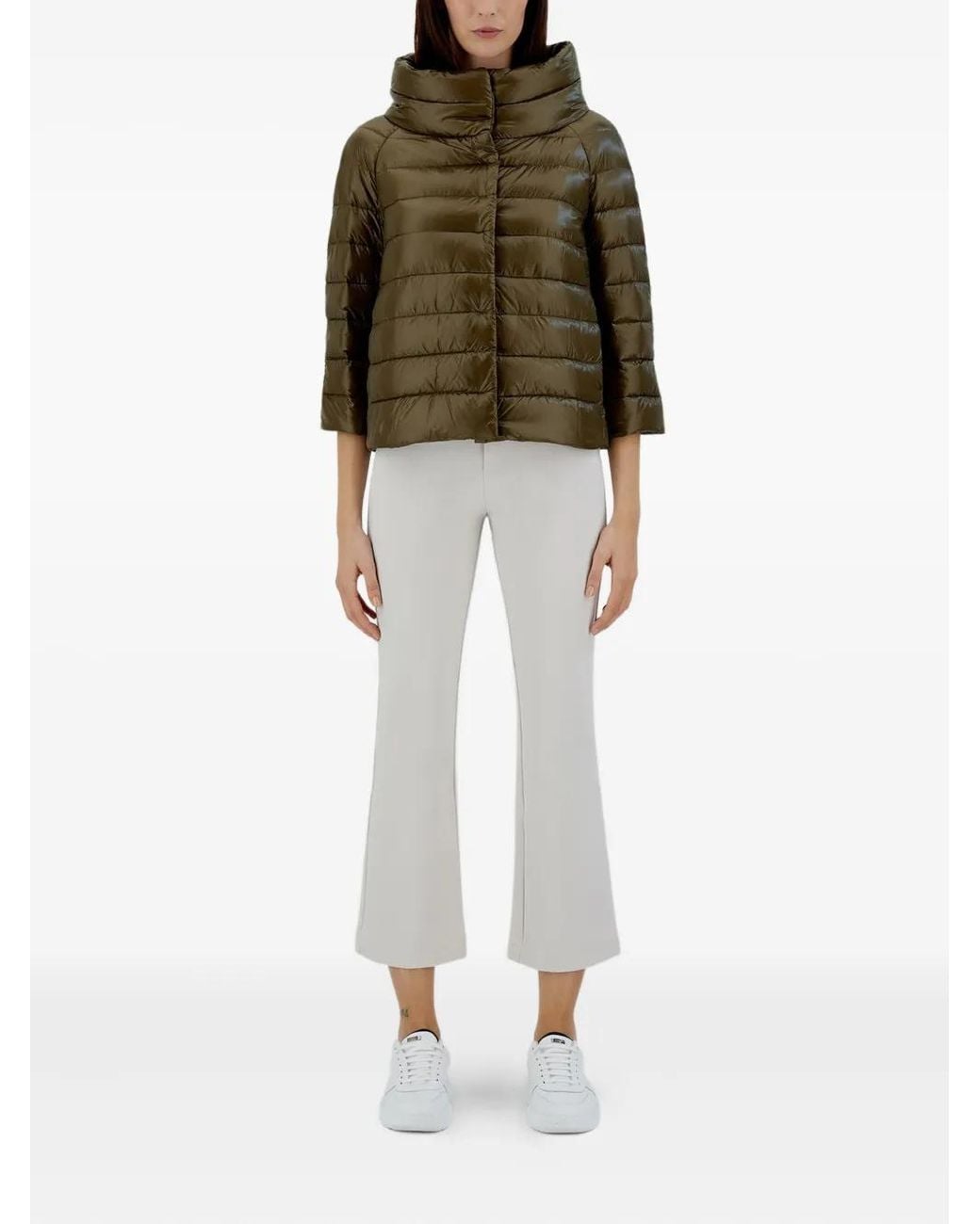 Herno Green Sofia High-Neck Quilted Jacket