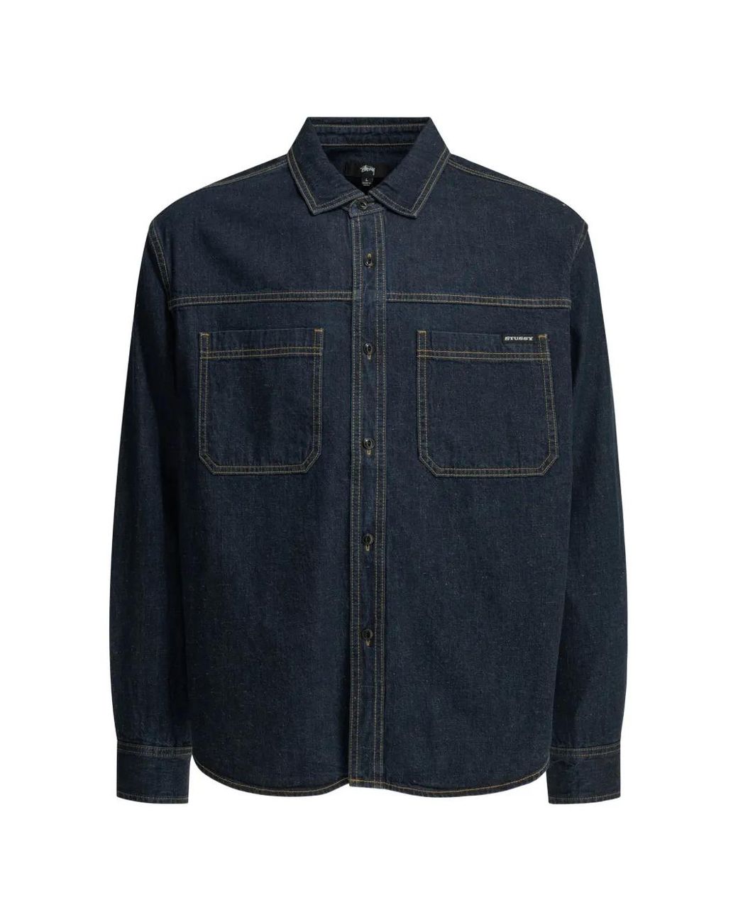 Stussy Blue Contrast-Stitch Denim Shirt for men