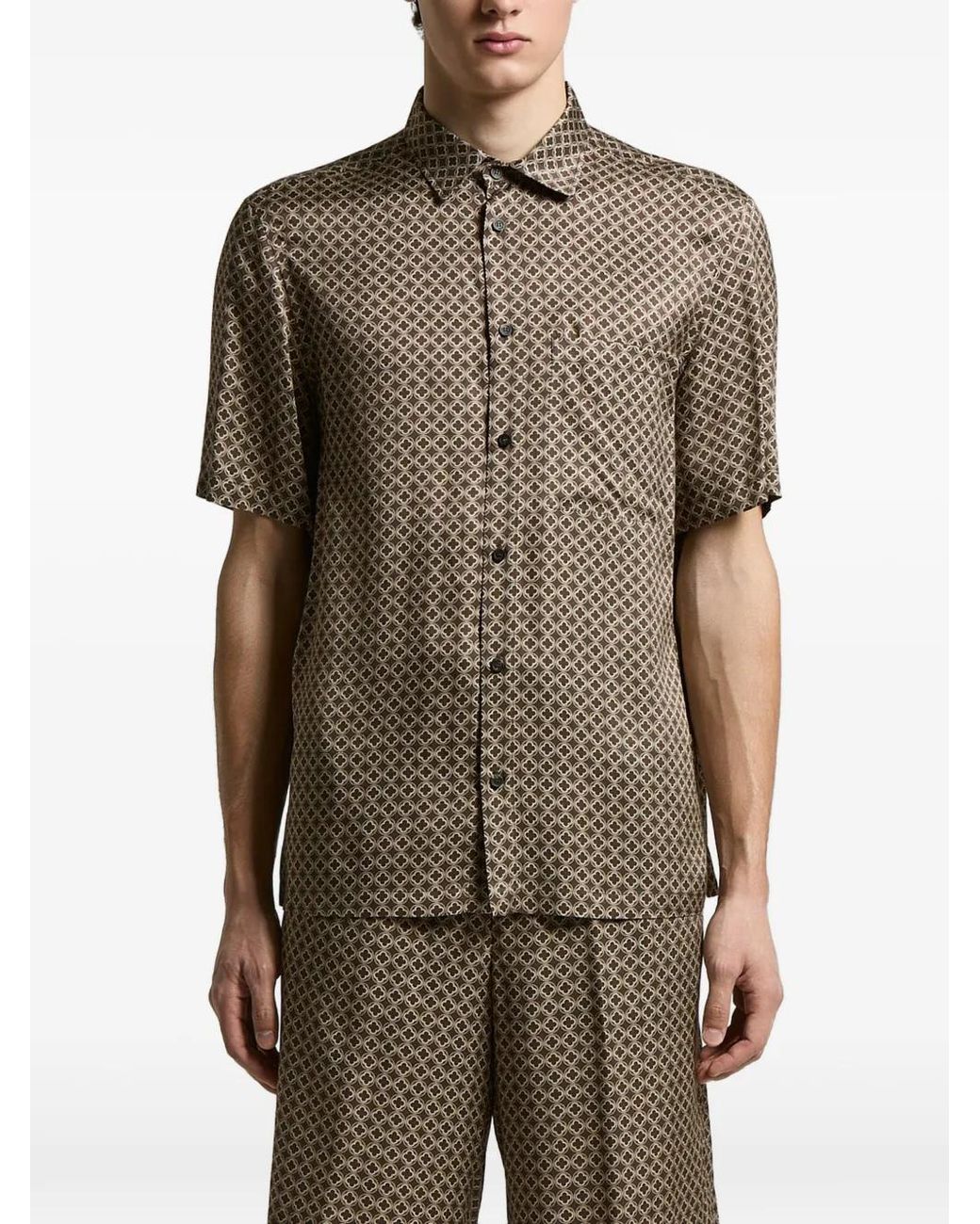 Peserico Brown Buttoned Patterned Shirt for men