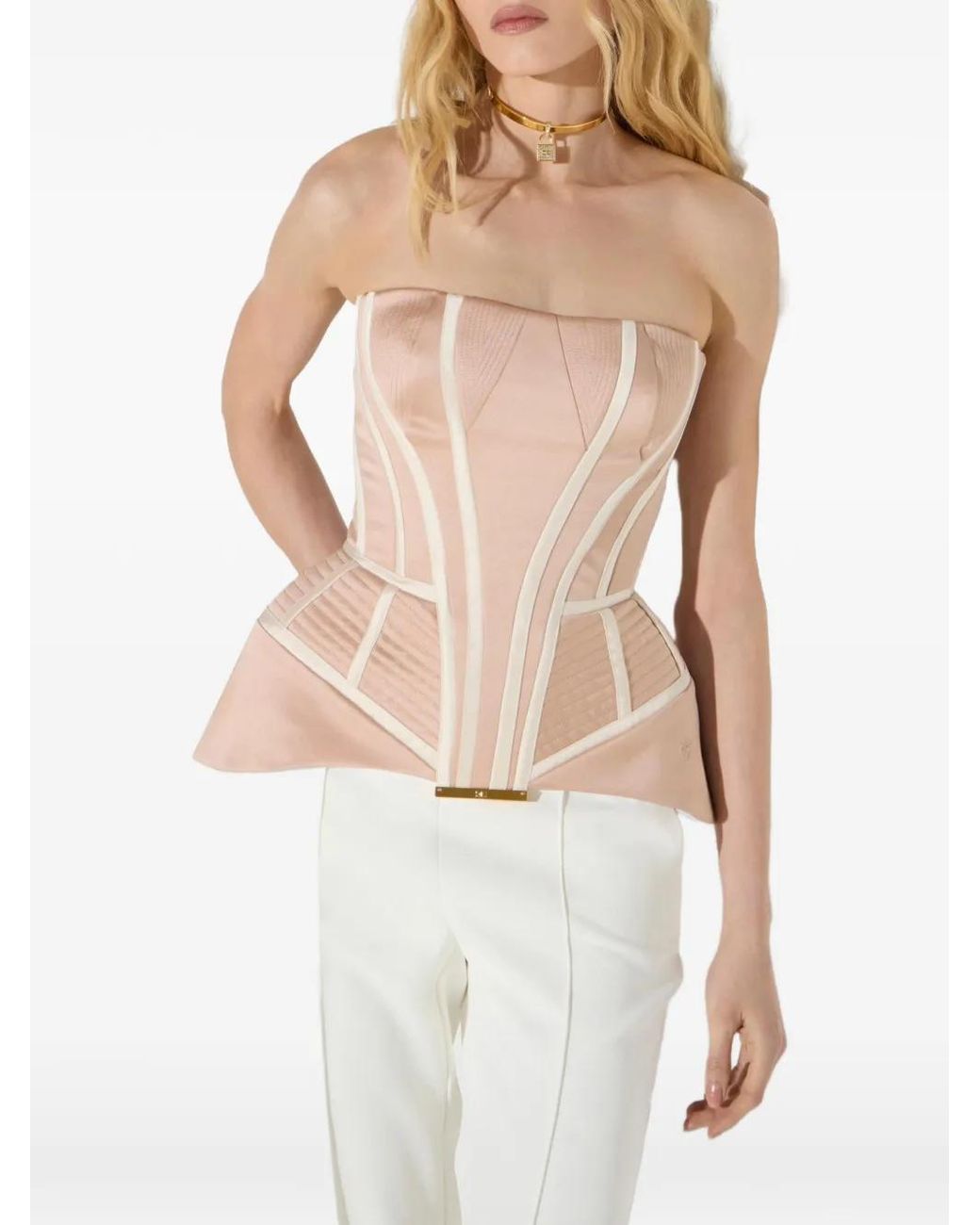 Elisabetta Franchi Pink Duchess Satin Bustier-Style Top