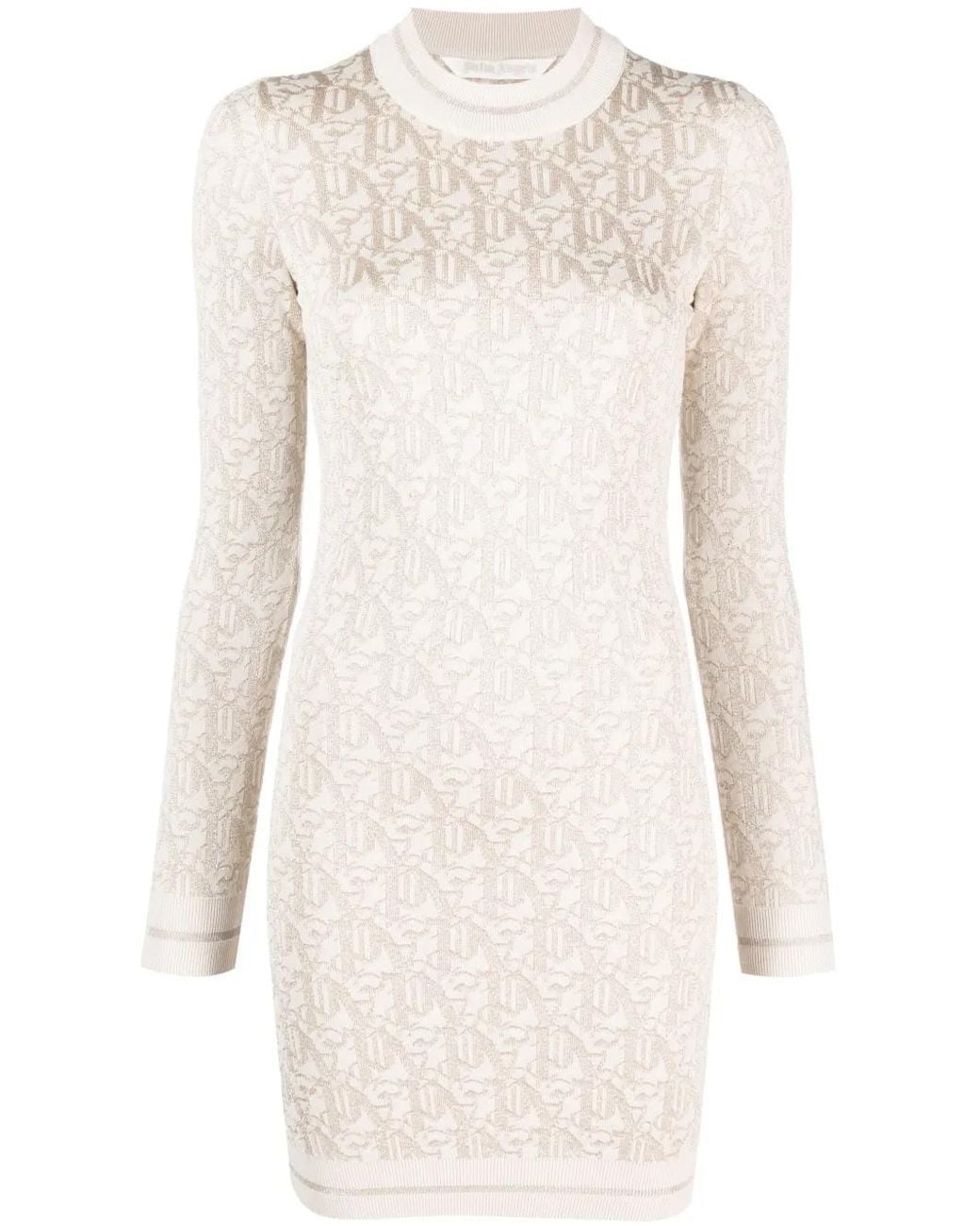 Palm Angels Natural Short Dress With Jacquard Monogram