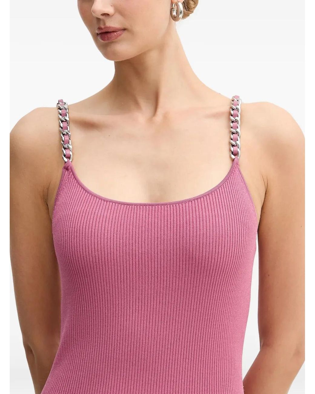 MICHAEL Michael Kors Pink Chai- Strap Ribbed Midi Dress