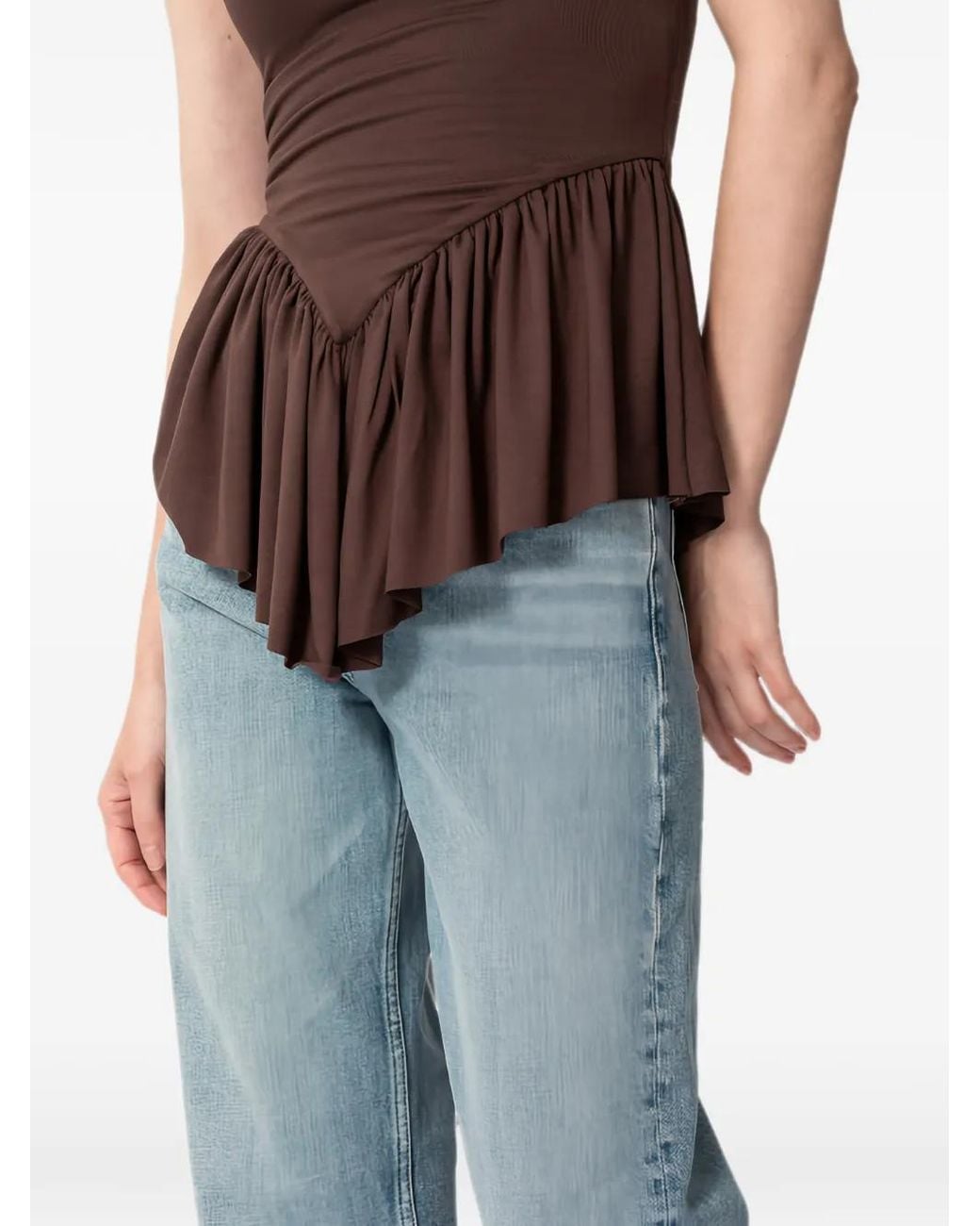 Concepto Brown Thera Ruffled Peplum Top
