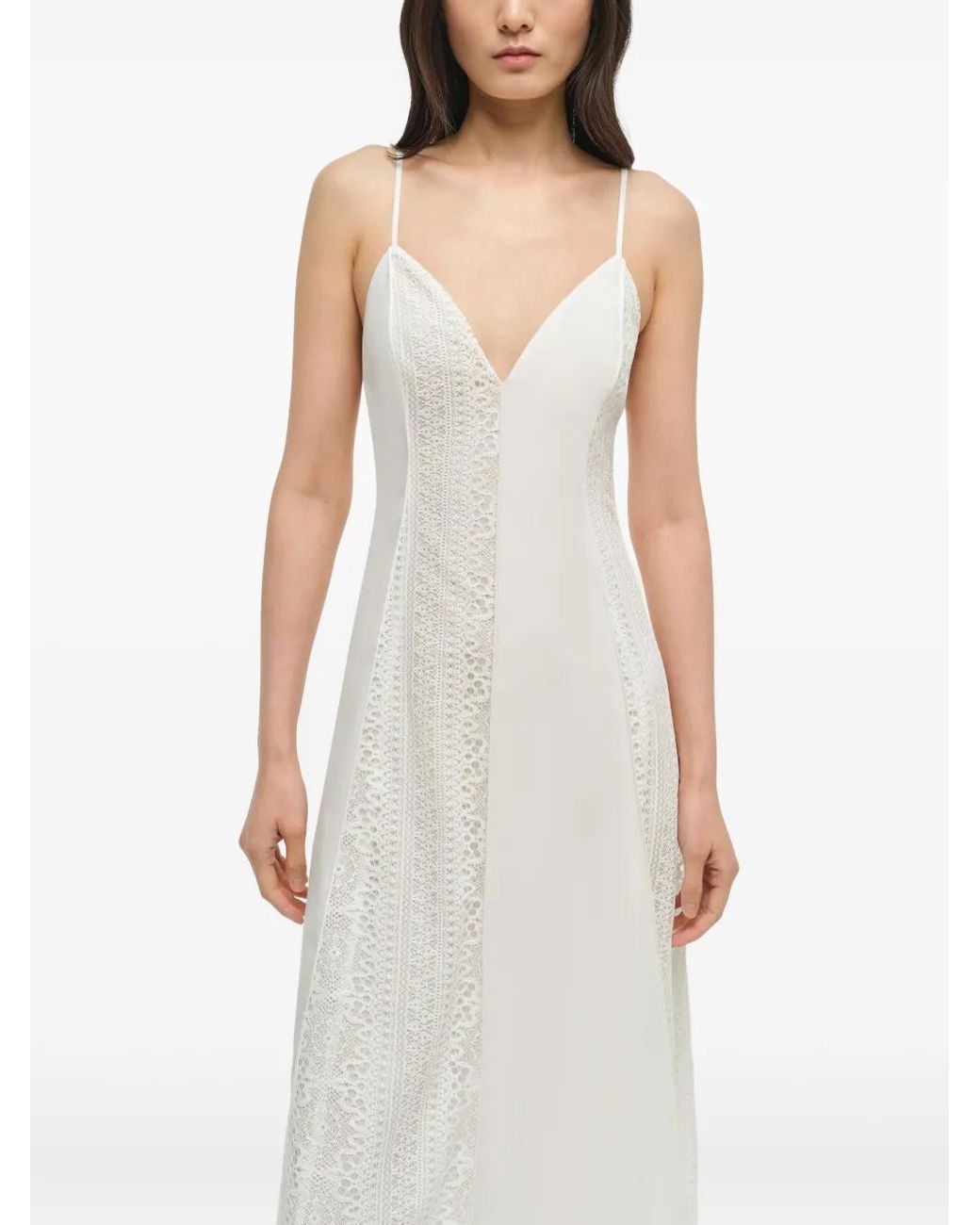 Jonathan Simkhai White Mina Lace-Insert Midi Dress