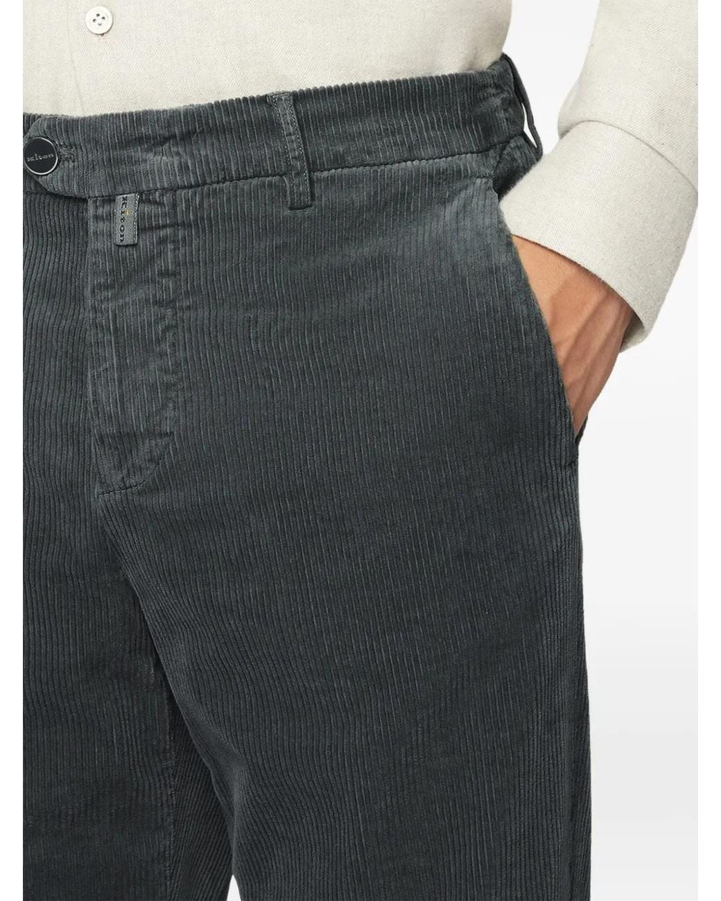 Kiton Blue Corduroy Straight Trousers for men