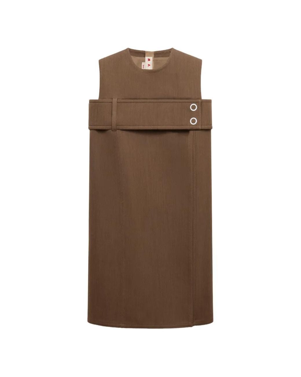 Marni Brown Wool Dress With Belted Bust