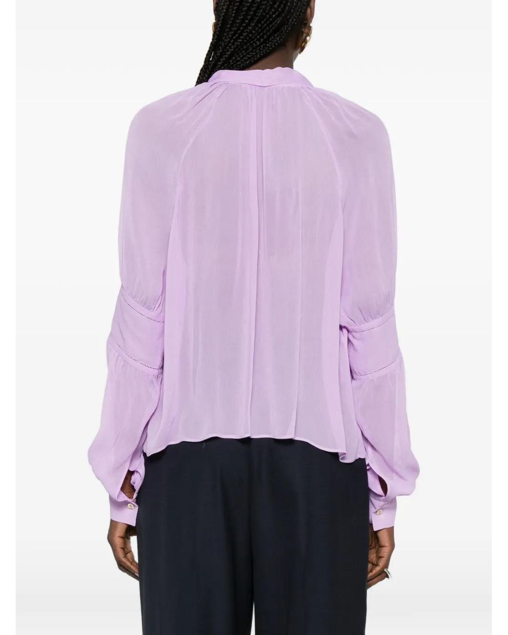 Alberta Ferretti Purple Tie-Neck Long-Sleeve Shirt