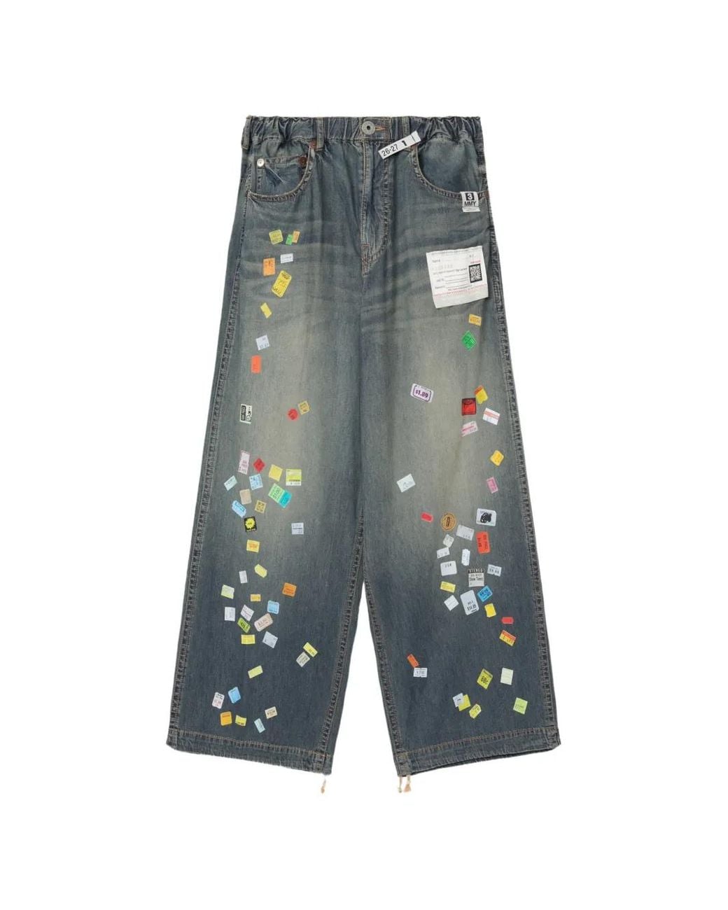 Maison Mihara Yasuhiro Blue Price Tag Sticker-Printed Wide Denim Pants for men