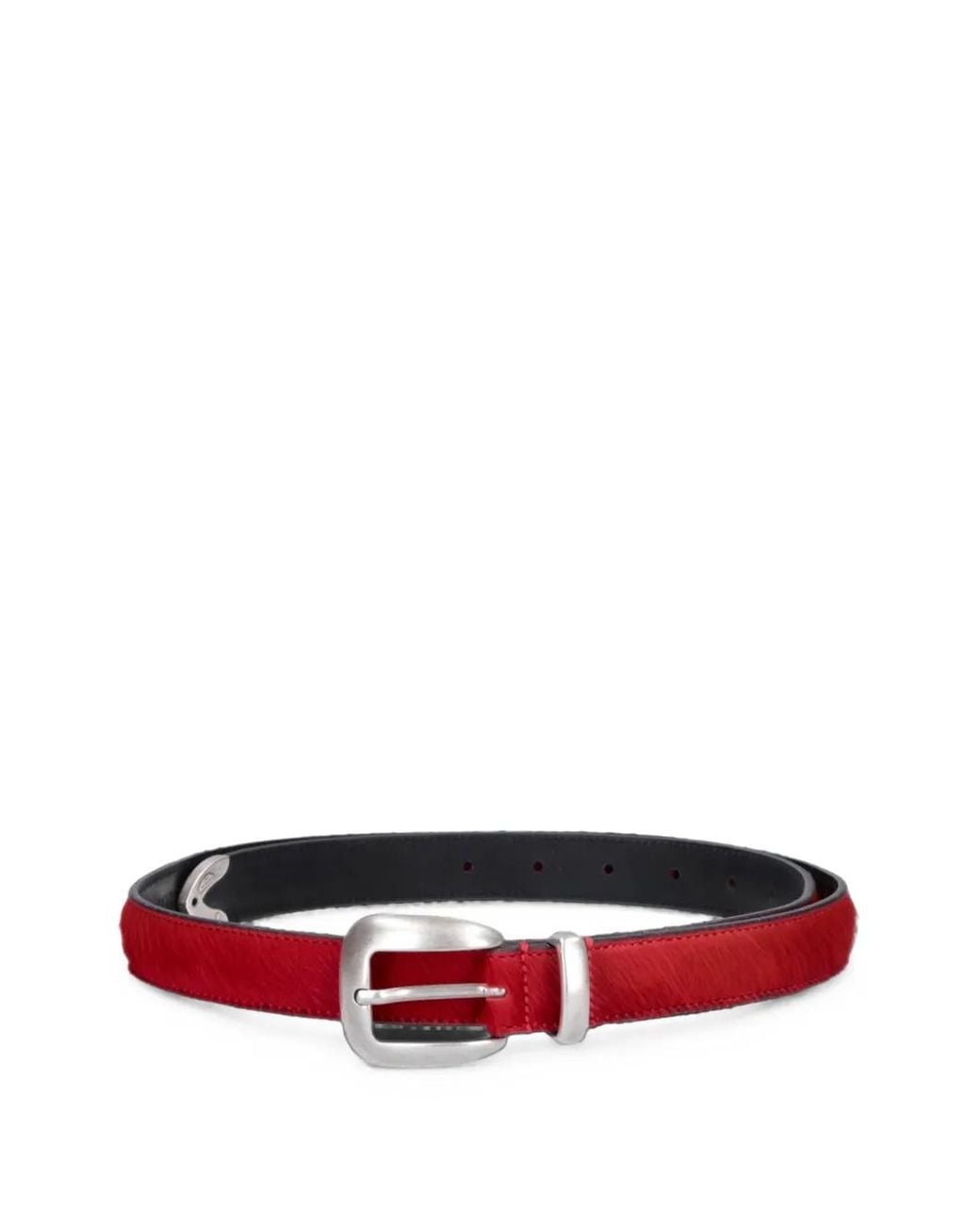 MOLEBO Red Pony-Hair-Effect Leather Belt