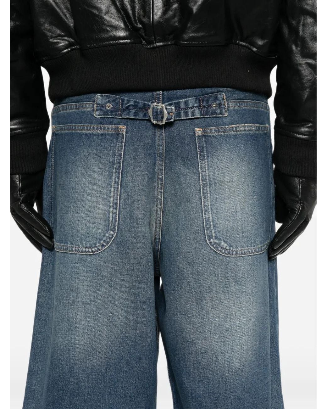 sunflower Blue Distressed-Effect Wide-Leg Jeans for men