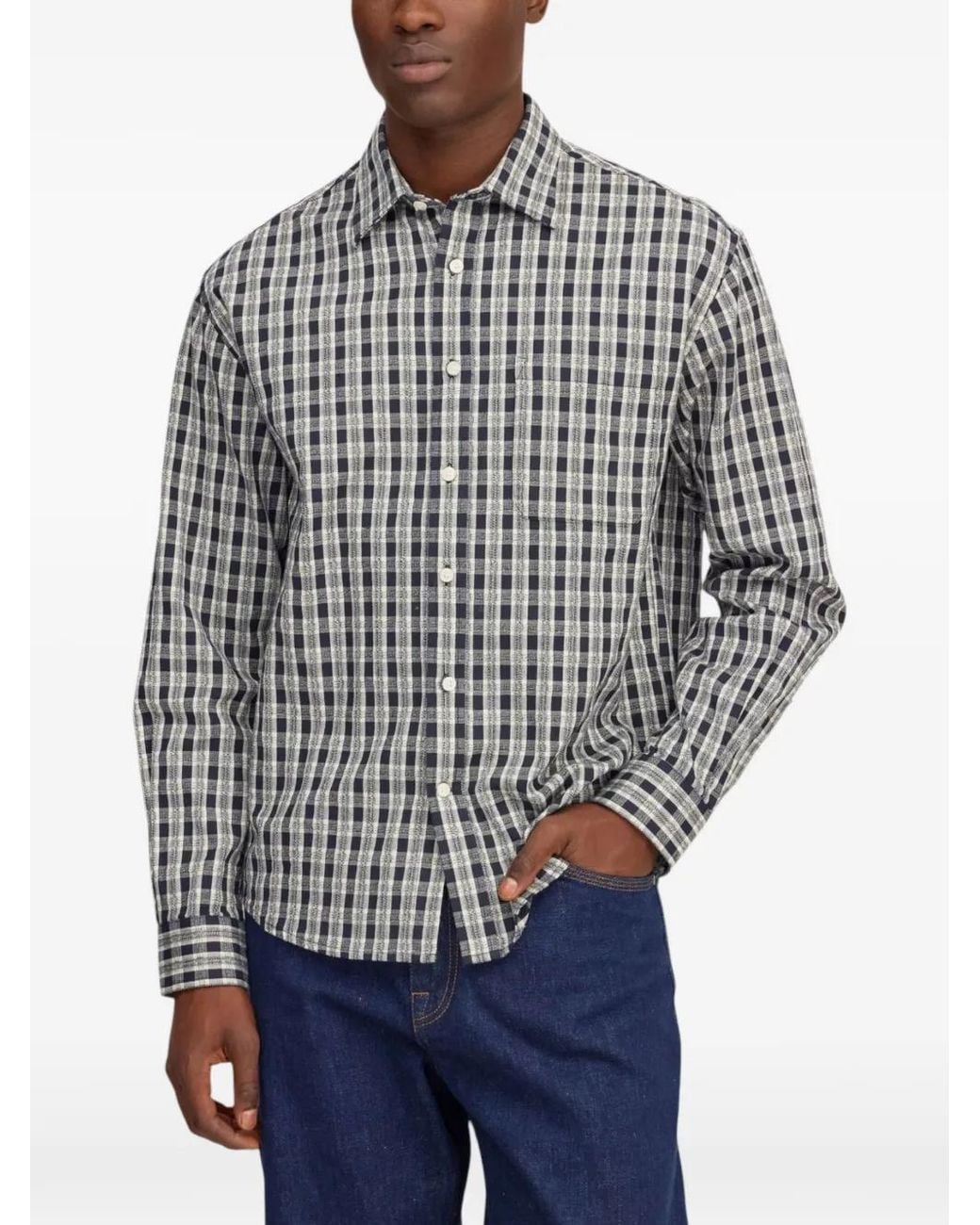 NN07 Gray Check-Pattern Deon Shirt for men