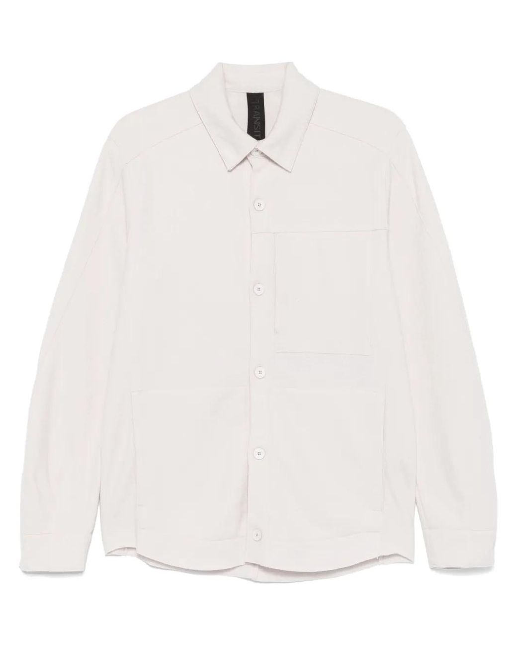 Transit White Virgin Wool Button-Up Overshirt for men