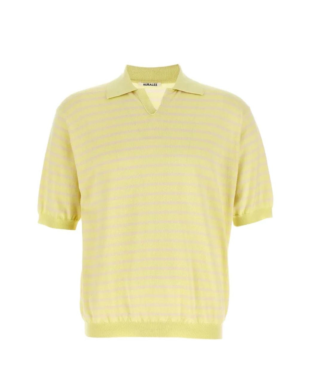 Auralee Yellow Striped Cotton T-Shirt for men