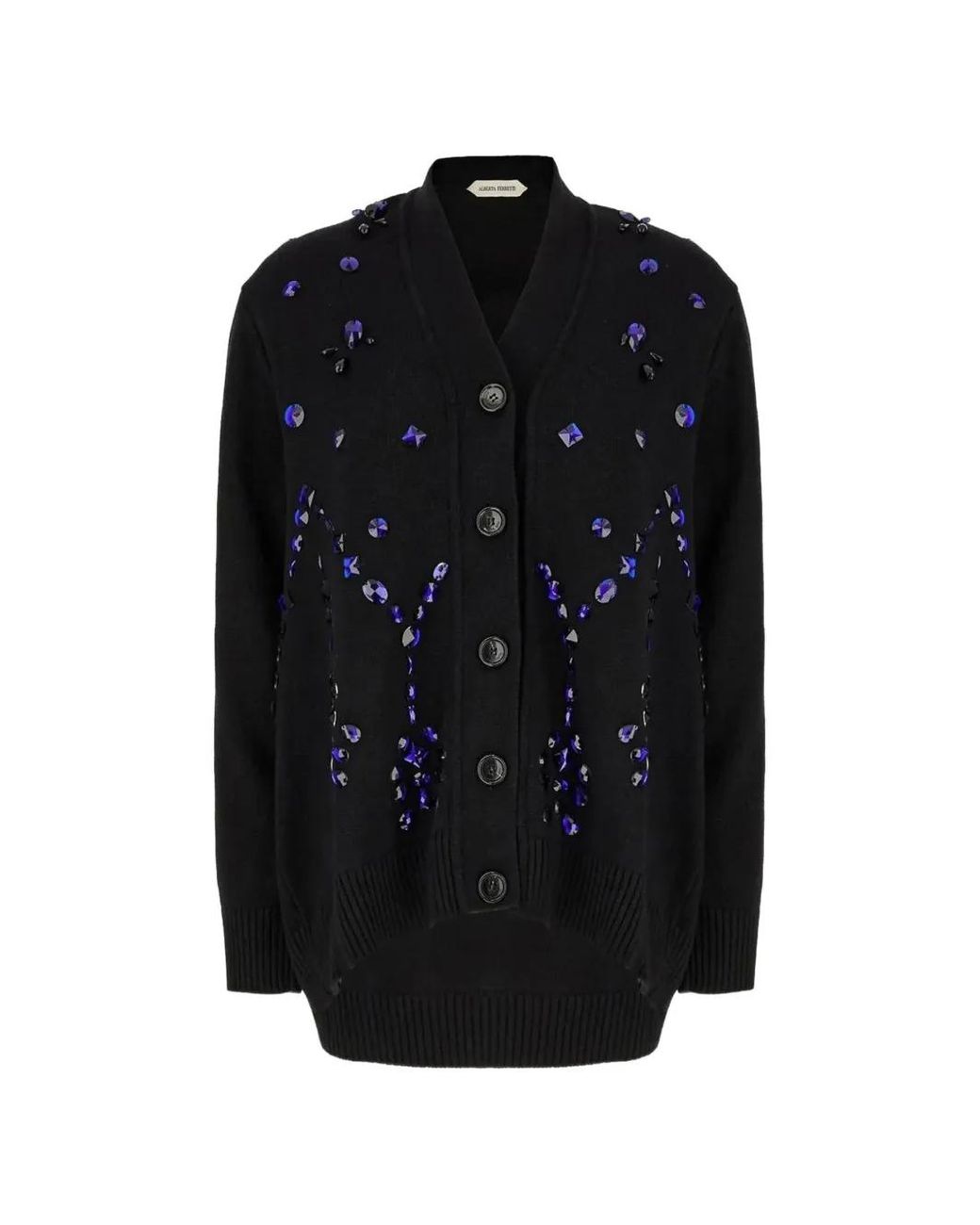 Alberta Ferretti Black Crystal-Embellished Cardigan