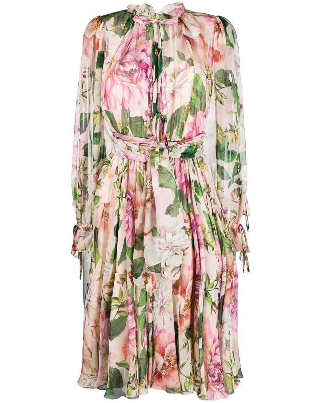 Dolce & Gabbana Langes Chiffon-Kleid Rosa Blumen-Print Mit Schärpe in Pink  | Lyst AT