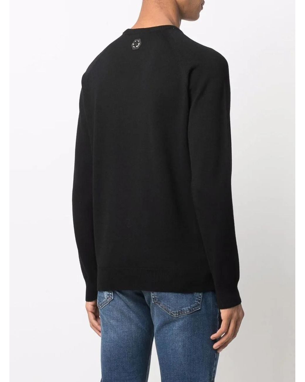 Philipp Plein Black Logo-Print Crew Neck Jumper for men
