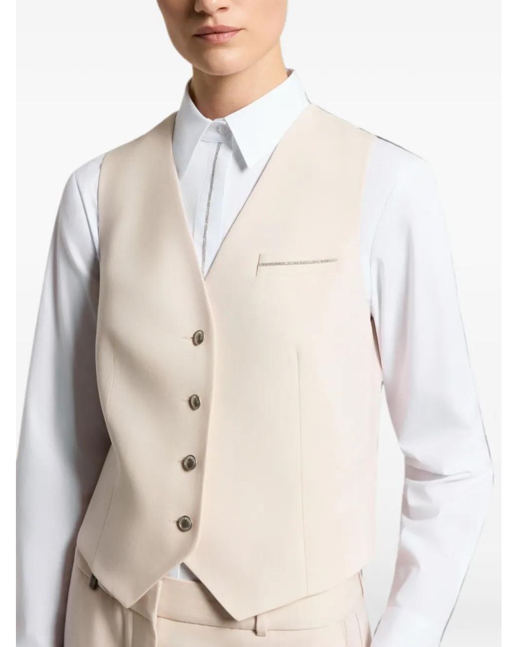 Peserico Natural Beaded-Trim Waistcoat