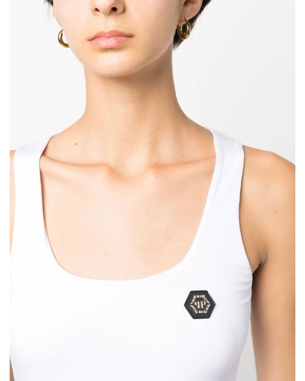 Philipp Plein White Logo-Patch Tank Top