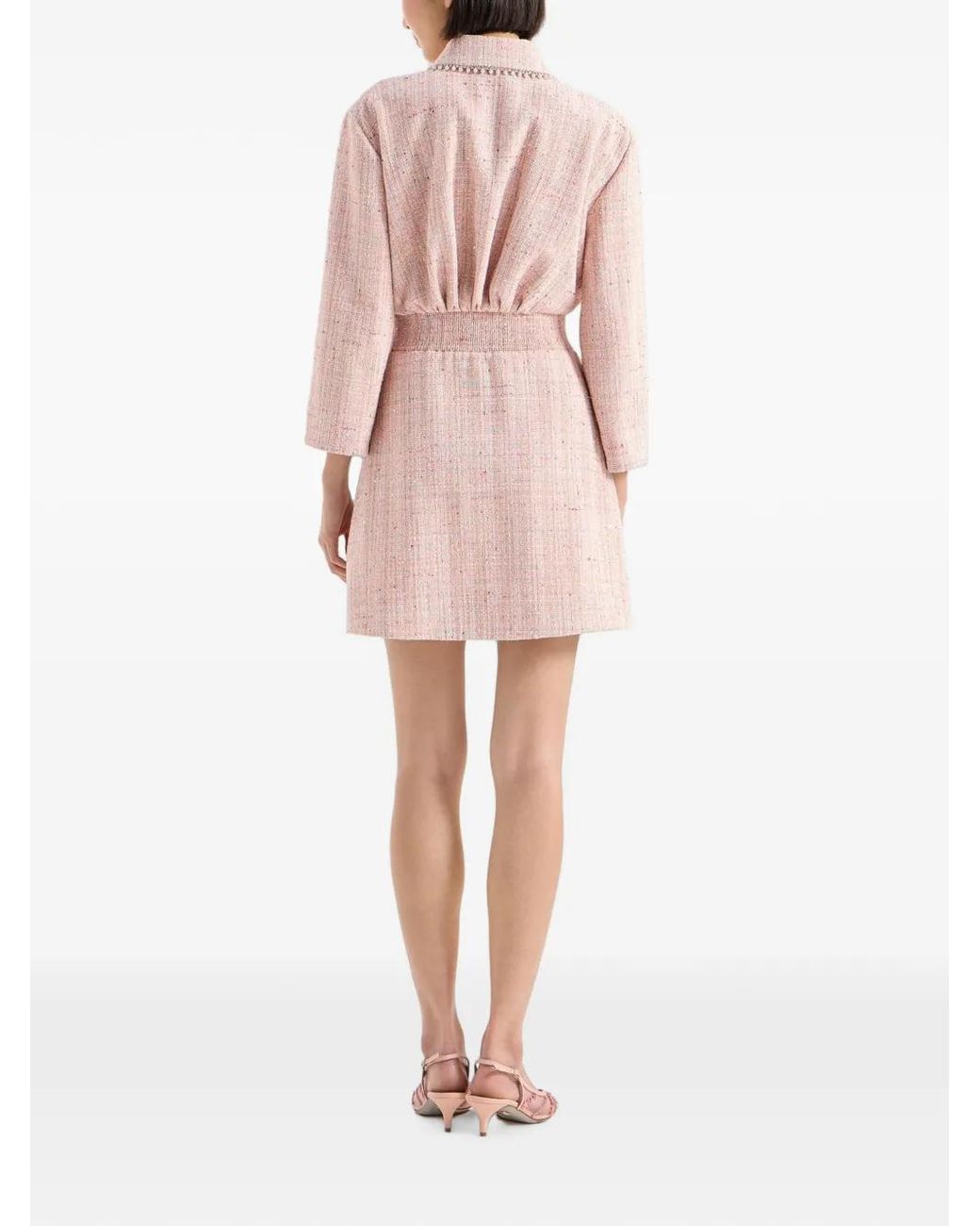 Genny Pink Robe Courte En Tweed À Col À Ornements