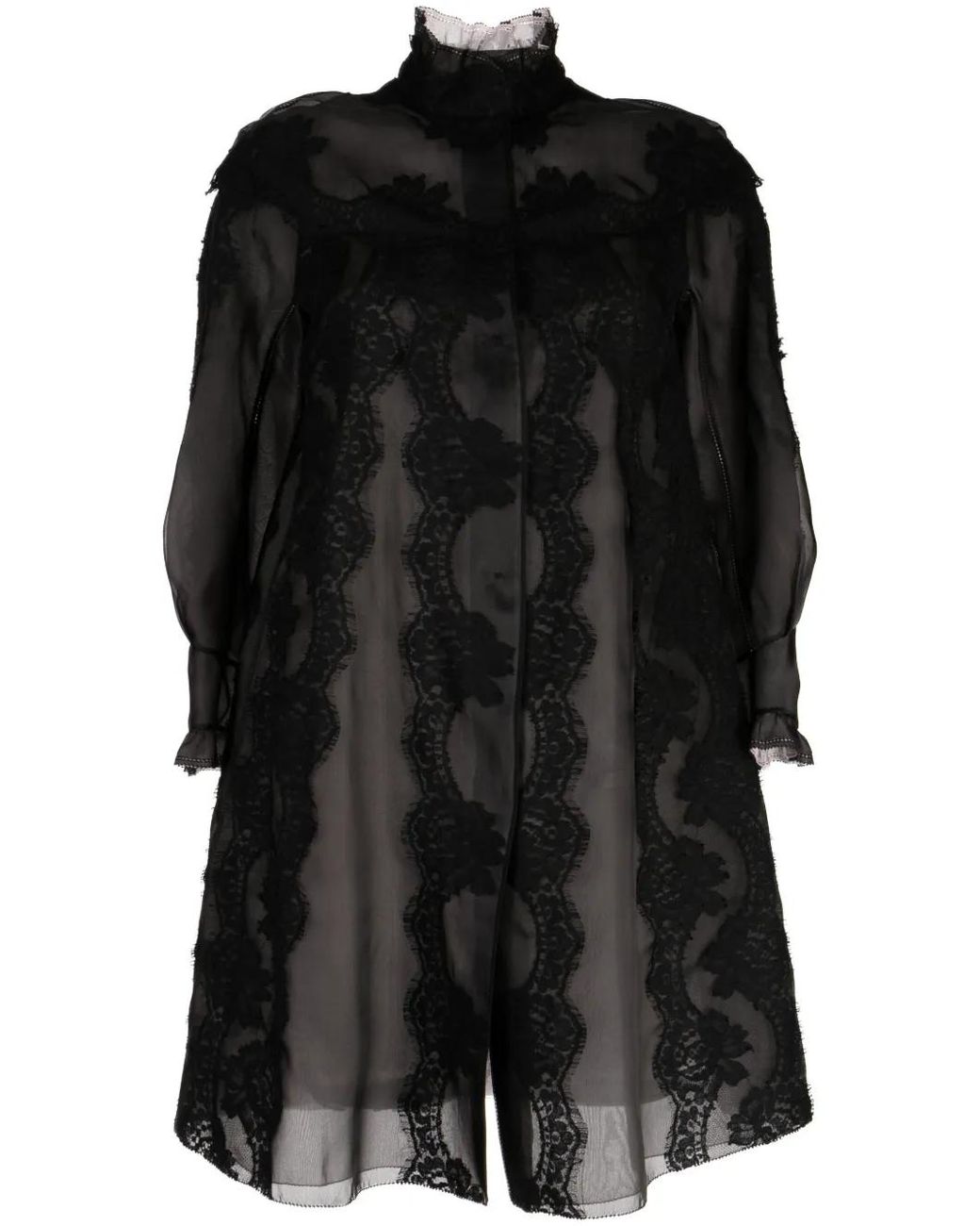 Shiatzy Chen Black Lace Organza Single-Breasted Coat