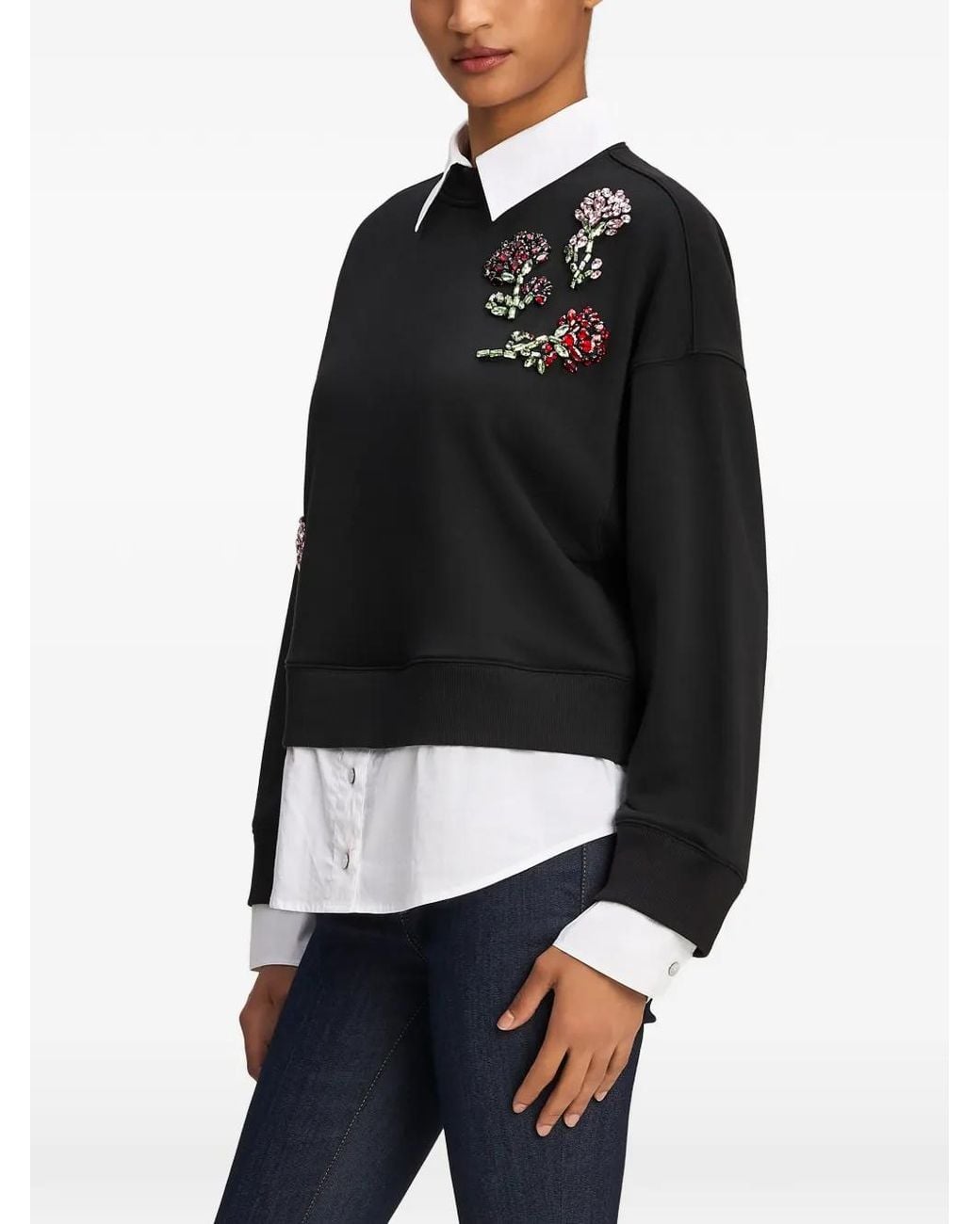 Cinq À Sept Black Justina Rhinestone-Embellished Layered-Effect Sweater