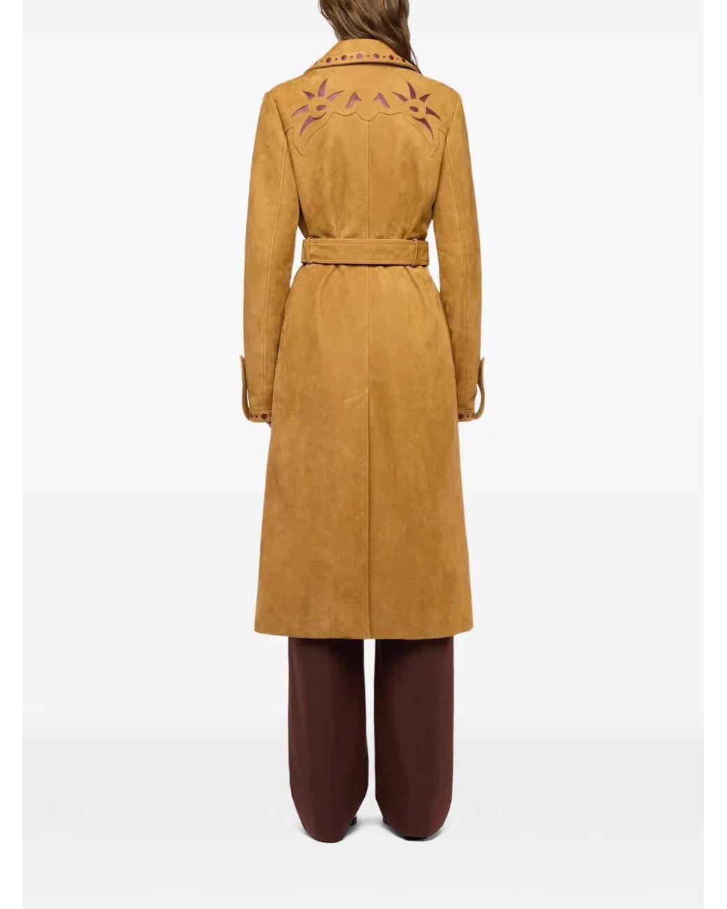 Rabanne Natural Straight Leather Trench Coat With Embellishments