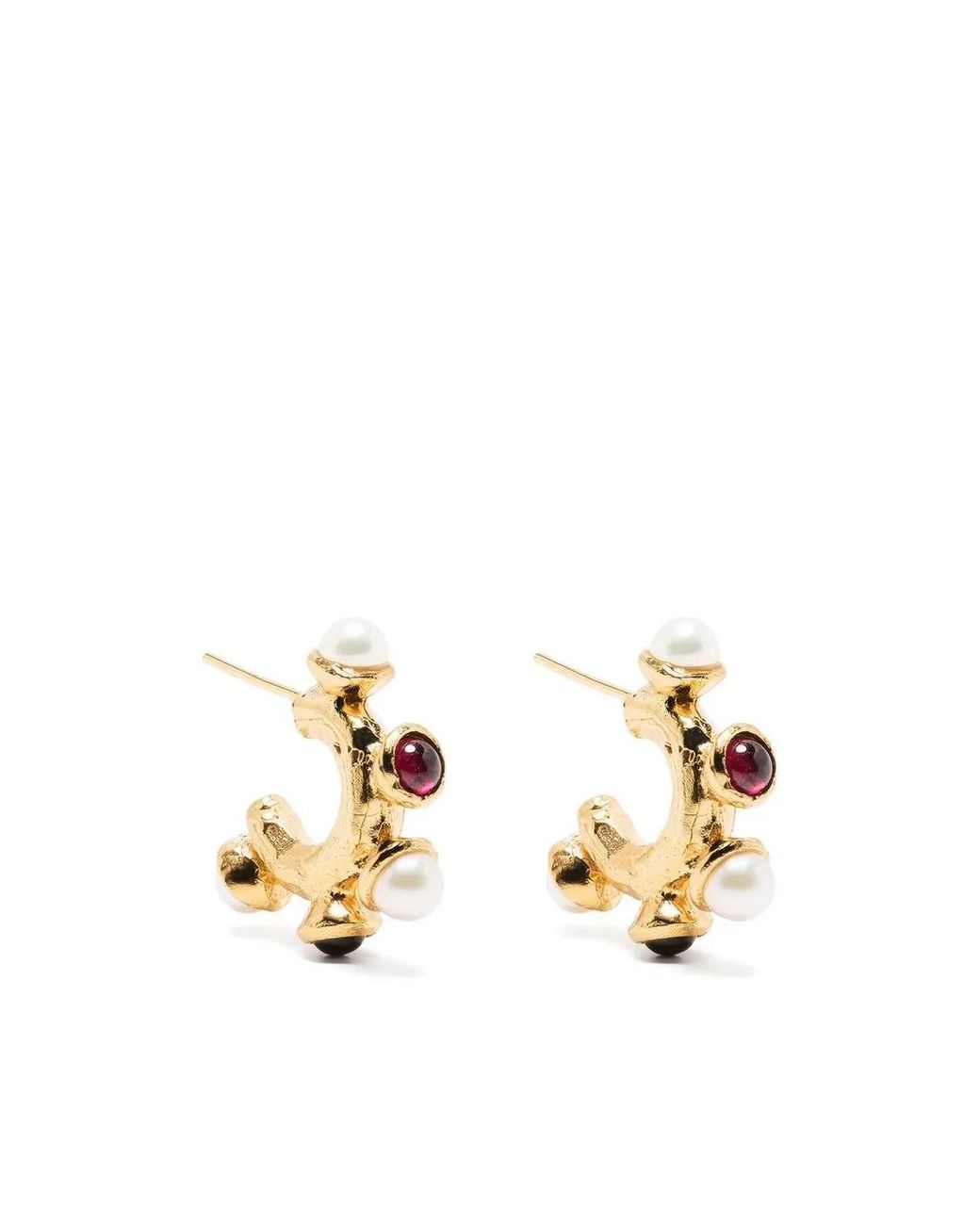 Alighieri Metallic 24K The Nocturnal Garnet And Pearl Earrings