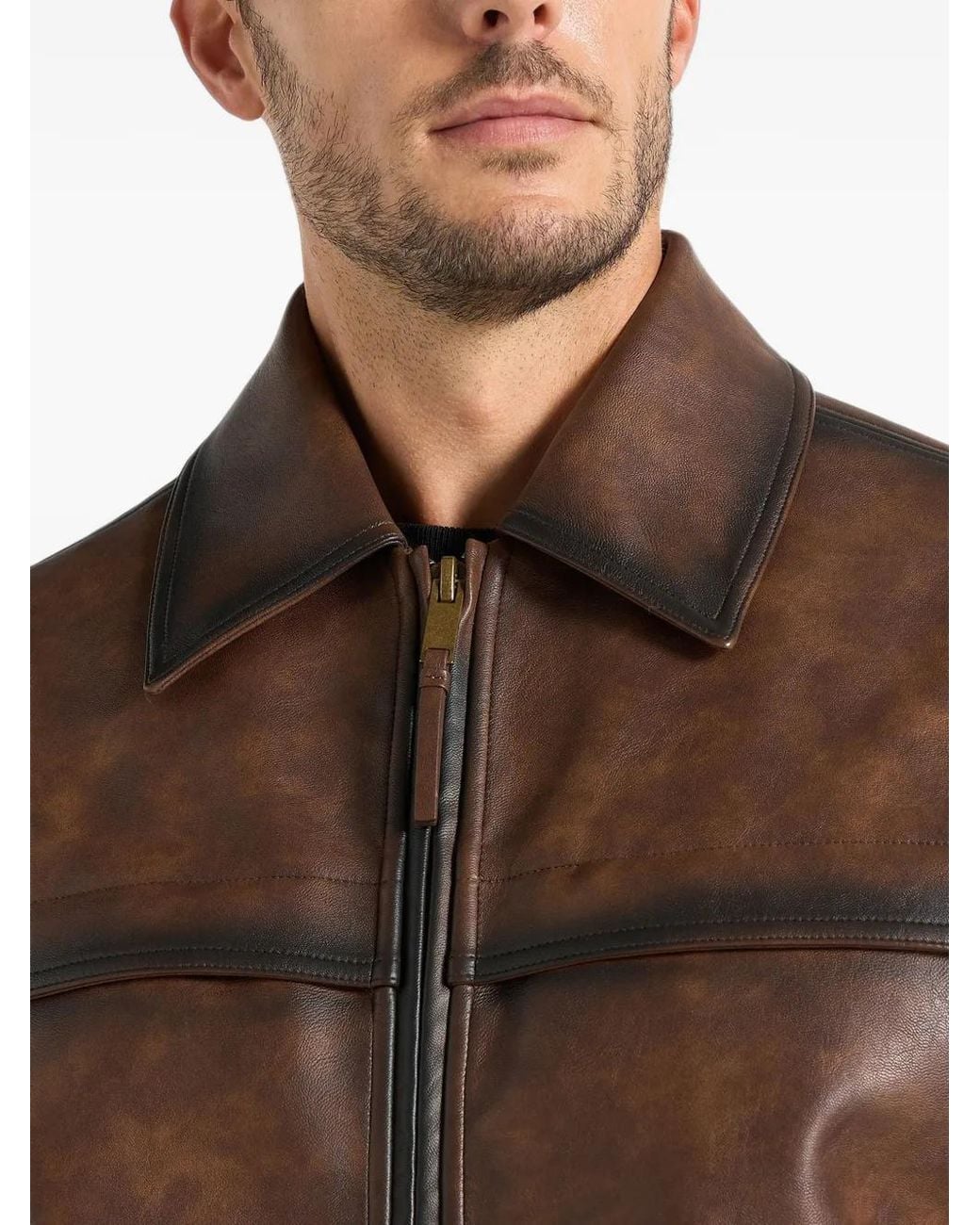 Manière De Voir Brown Clint Vintage Leather Bomber Jacket for men