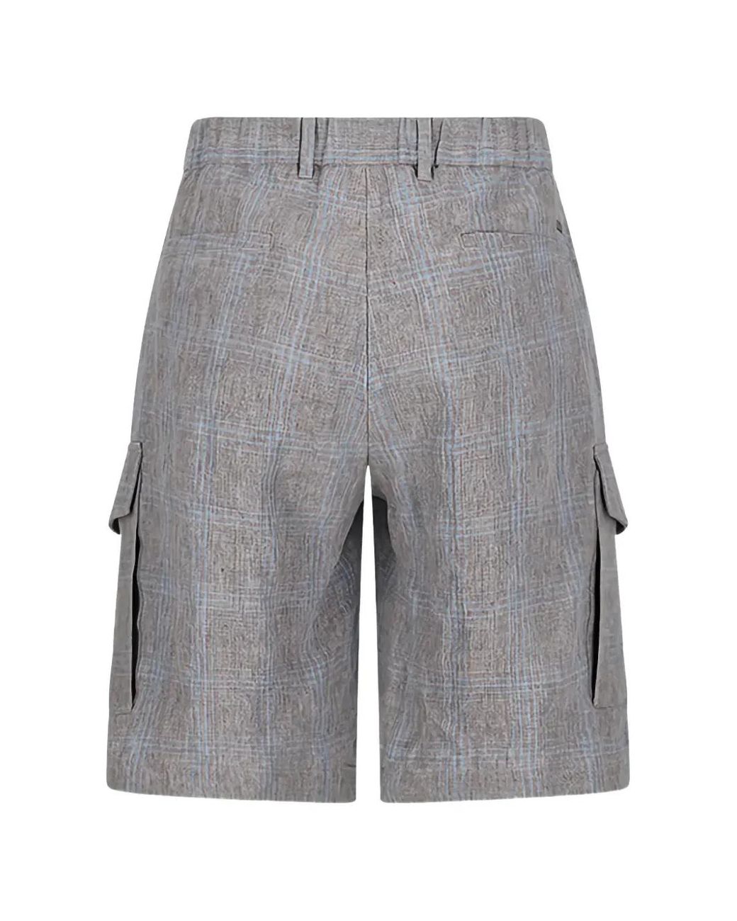 Herno Gray Plaid-Pattern Cargo Shorts for men