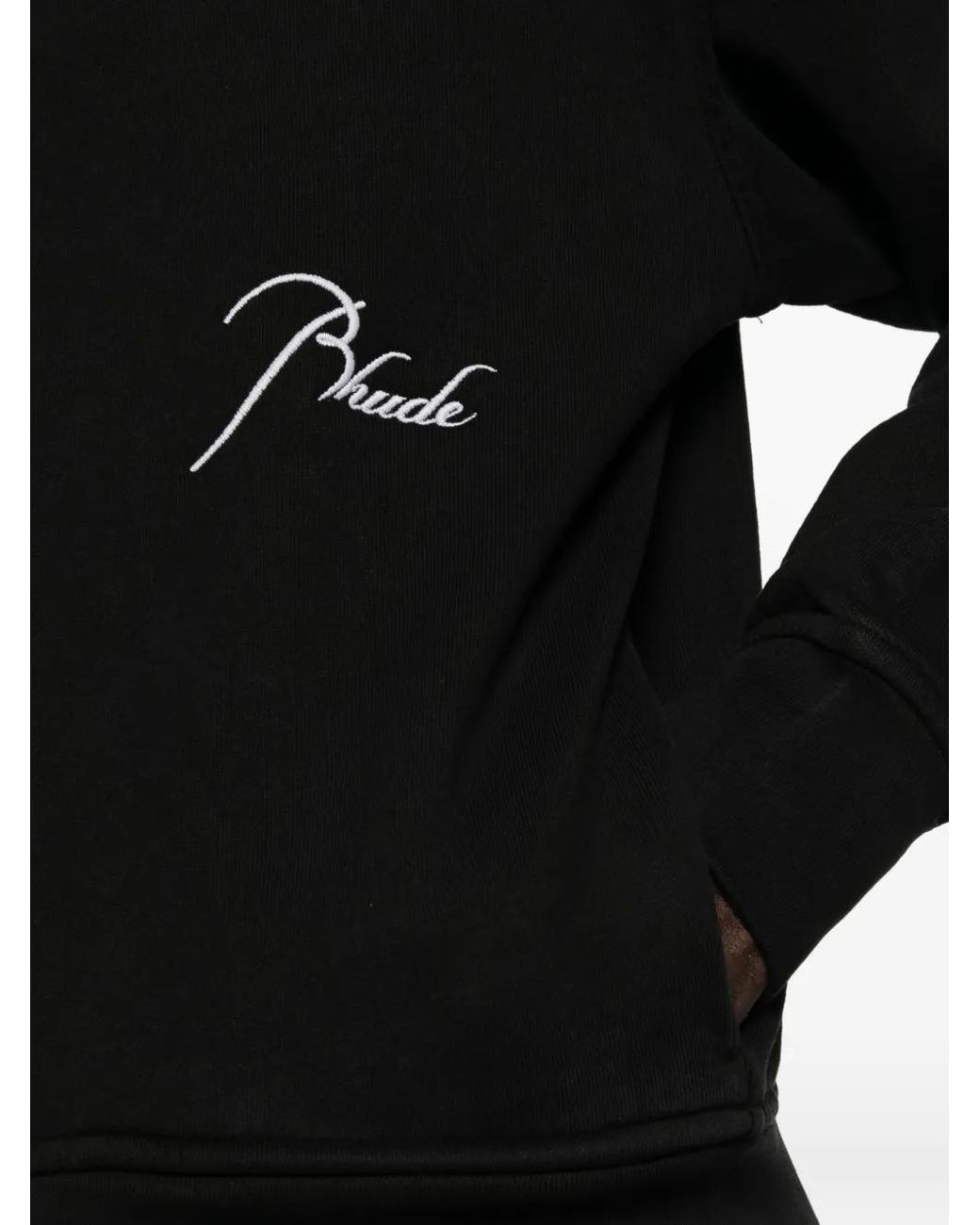 Rhude Black Logo-Embroidered Zip-Up Hoodie for men