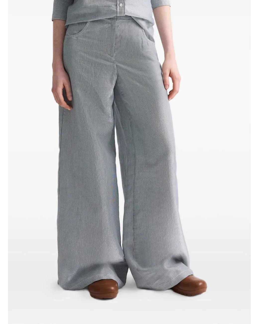 Twp Gray Dillon Pinstriped-Pattern High-Waisted Trousers