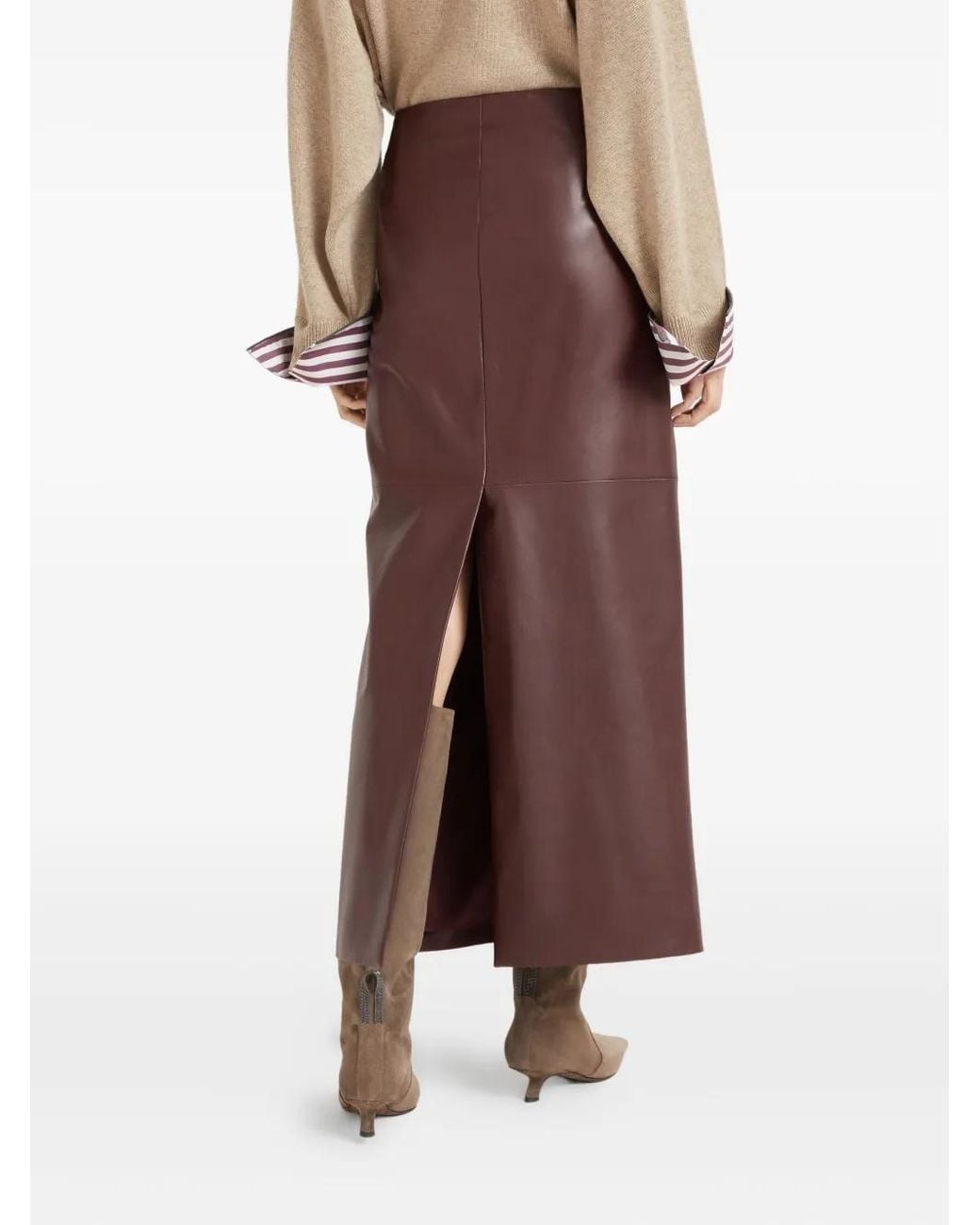 Brunello Cucinelli Leren Maxi-Rok in het Purple