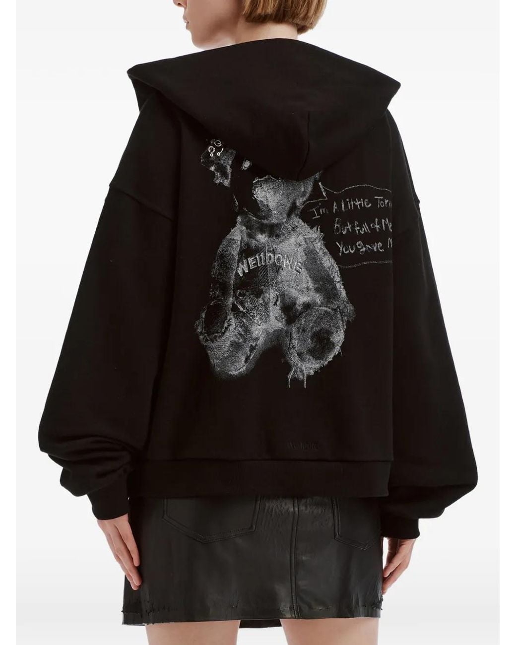 we11done Black Teddy Bear-Print Hoodie