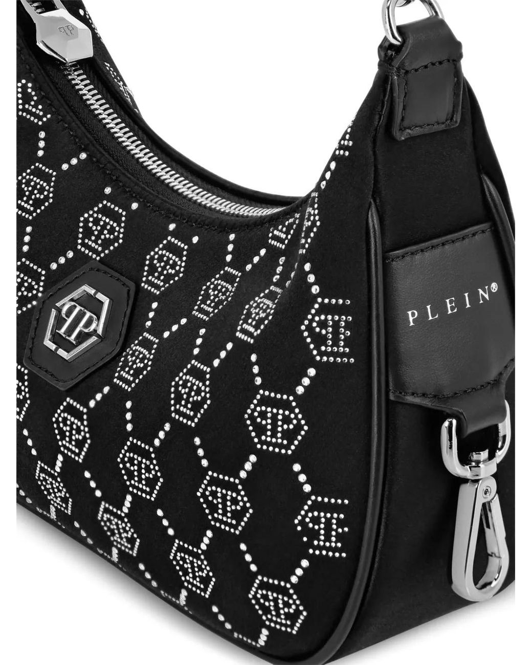 Philipp Plein Black Satin Shoulder Bag Monogram