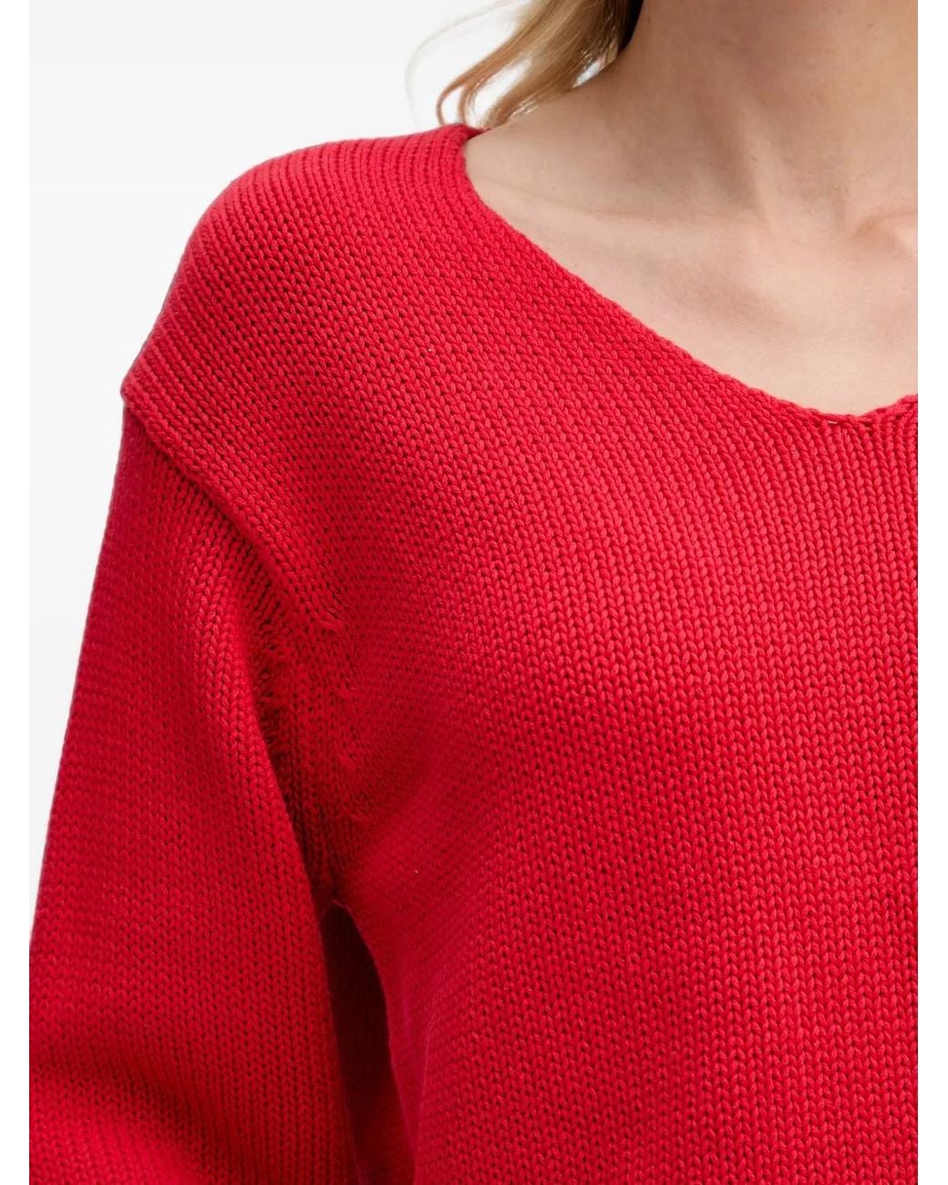 Mos Mosh Red Mmbine V-Neck Dropped-Shoulder Sweater