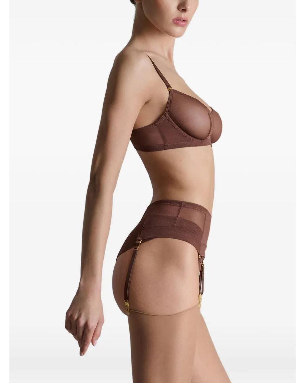 Maison Close Brown Corps À Corps Semi-Sheer Garter Belt