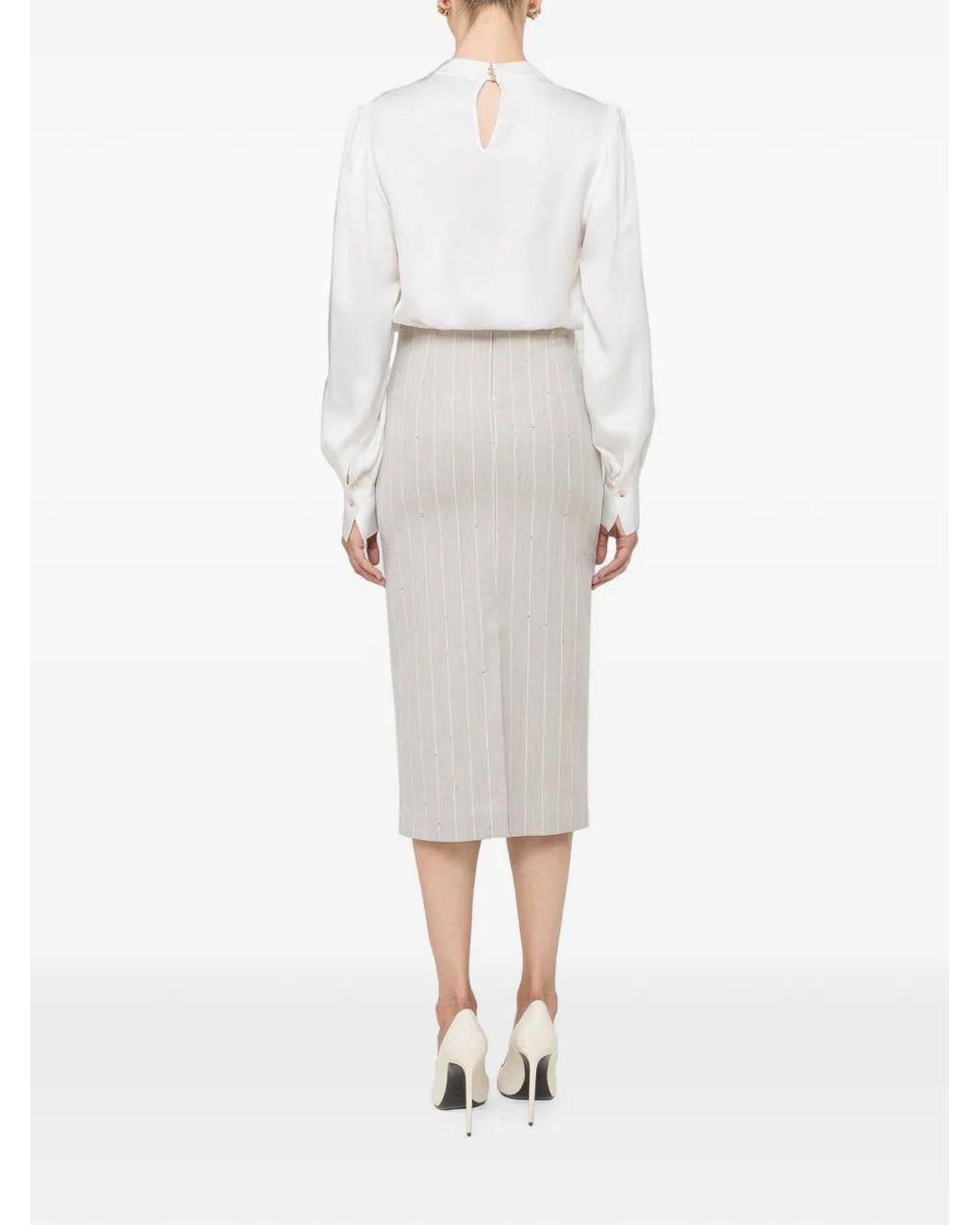 Nissa White Sequins Detail Midi Skirt