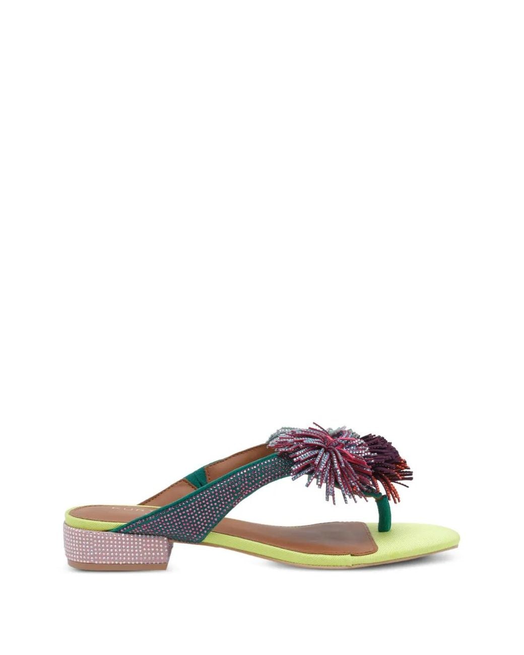 Kurt Geiger Green Pompom T-Bar Sandals