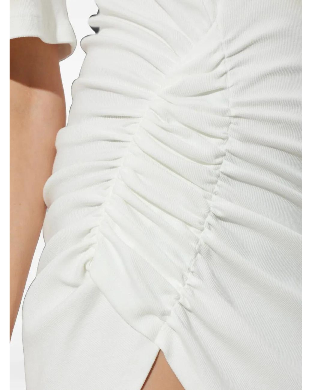 The Mannei White Ruched Asymmetric Mini Dress