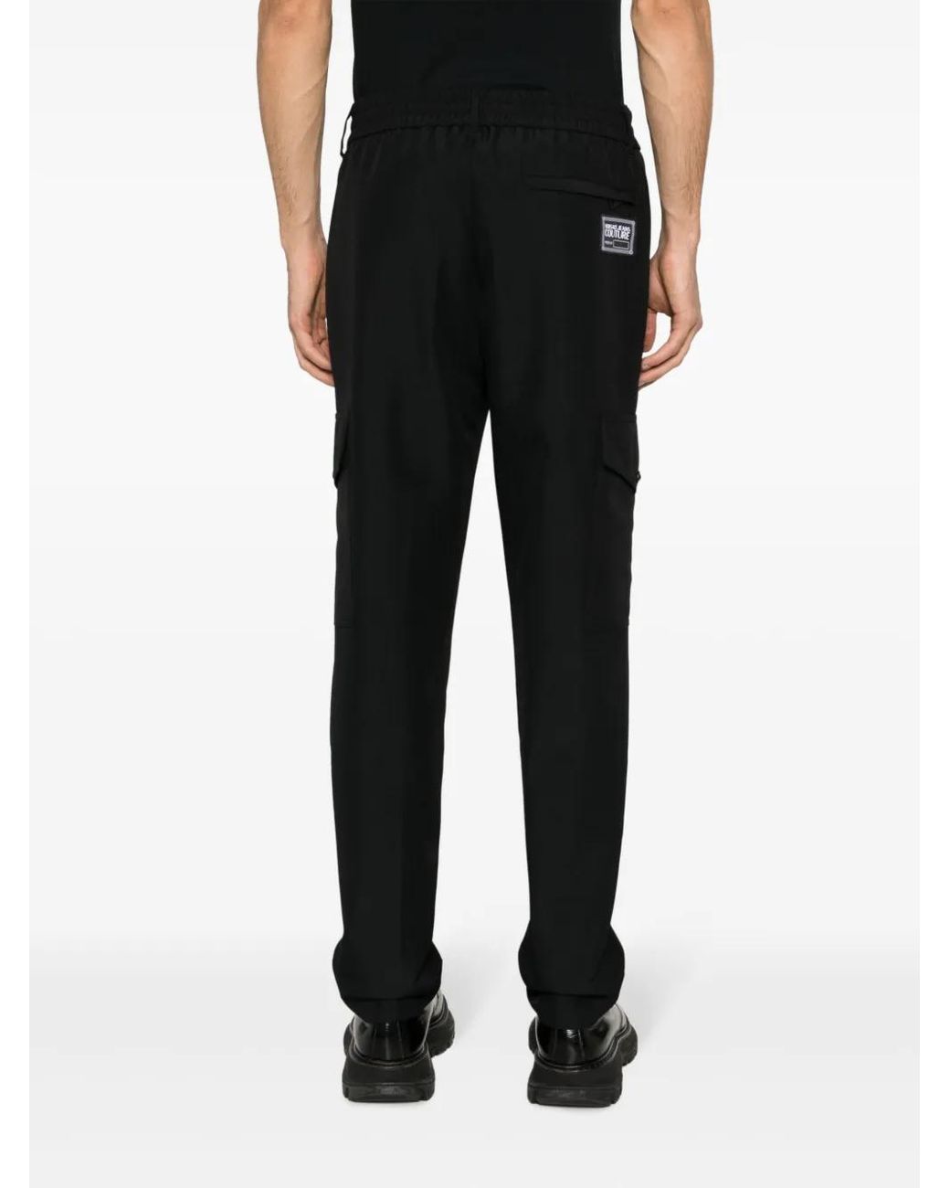 Versace Jeans Couture Black Logo-Patch Cargo Trousers for men