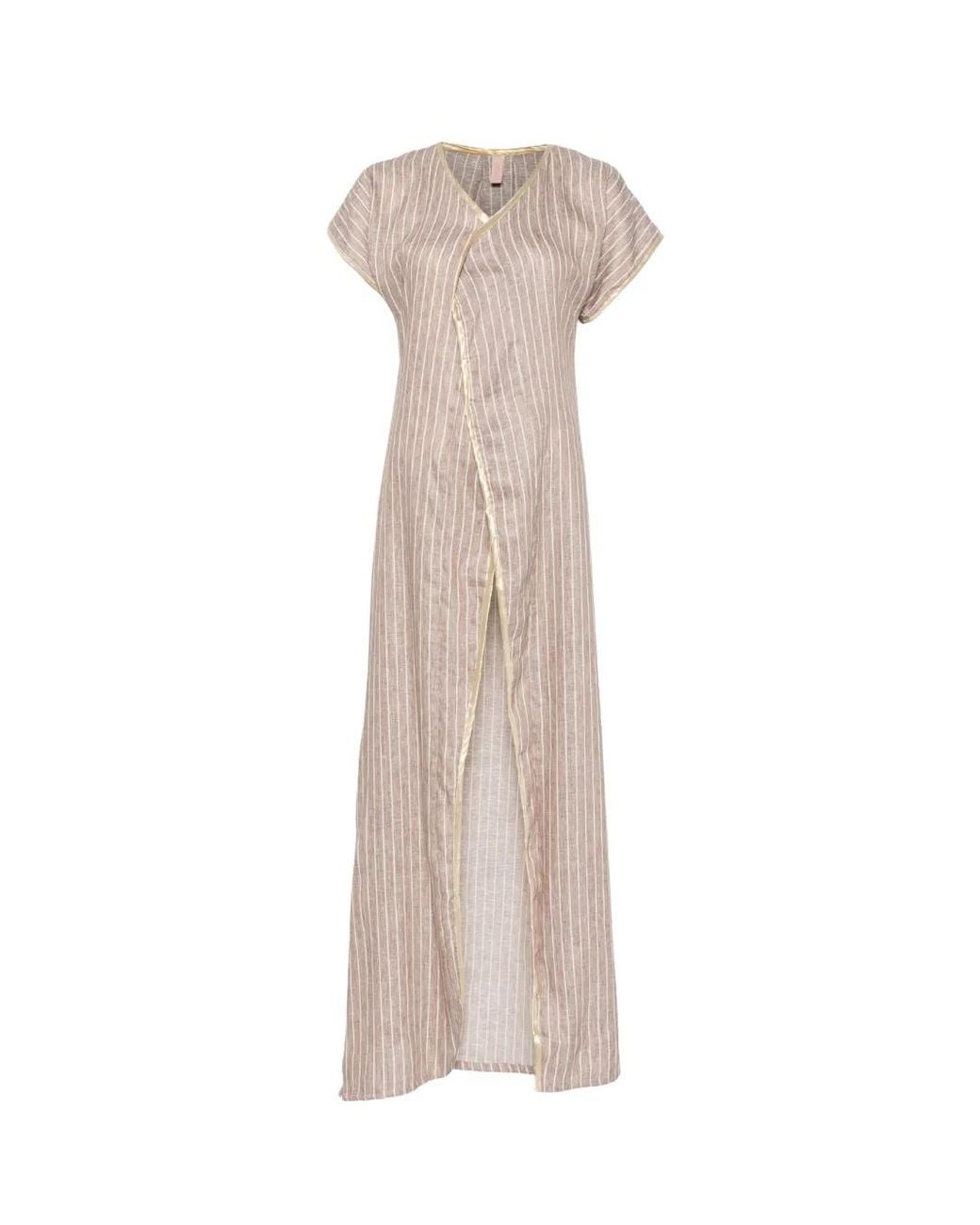 Dolci Follie Natural Pinstriped Linen Maxi Cover-Up