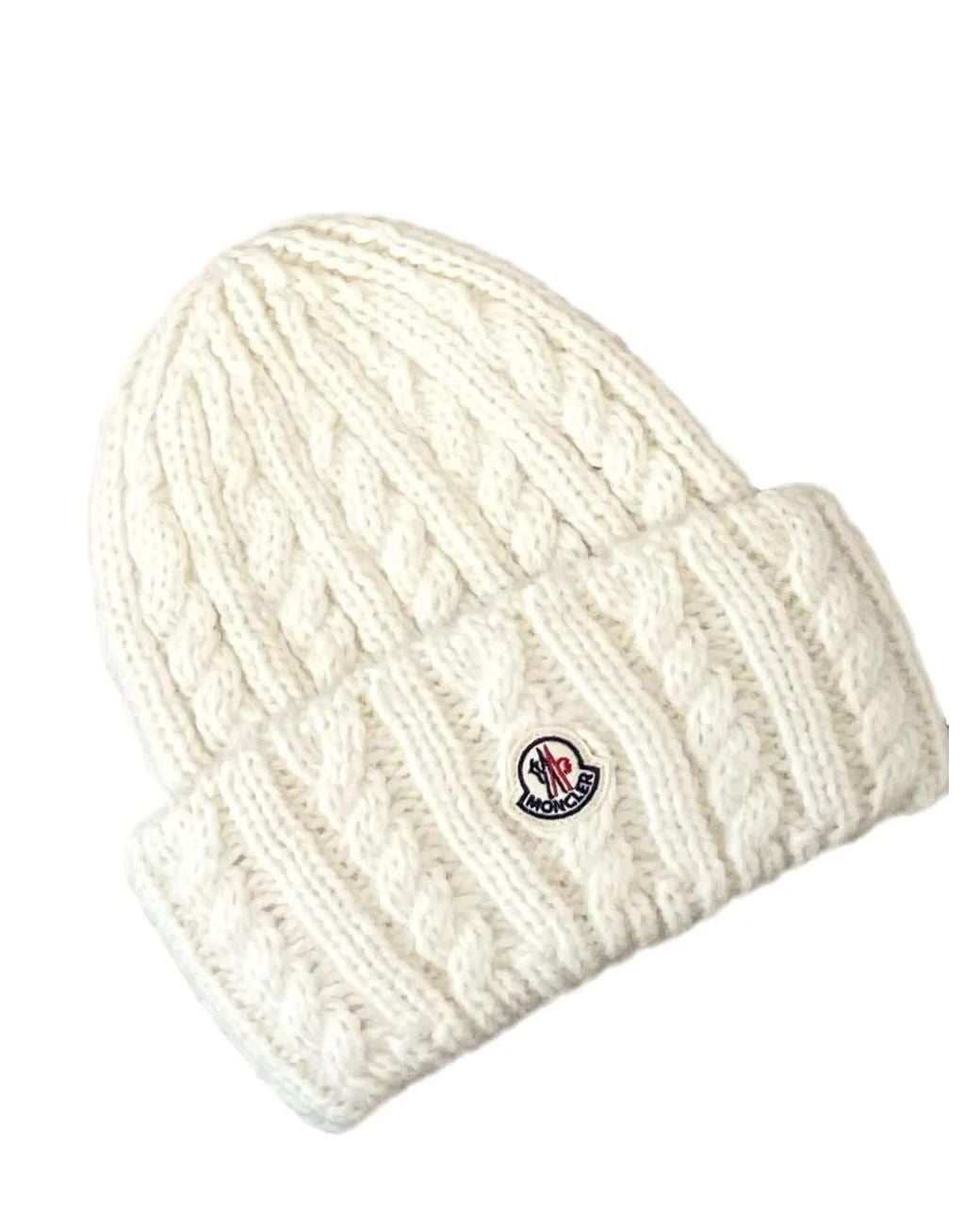 Moncler Natural Bonnet En Maille Torsadée De Laine Mélangée