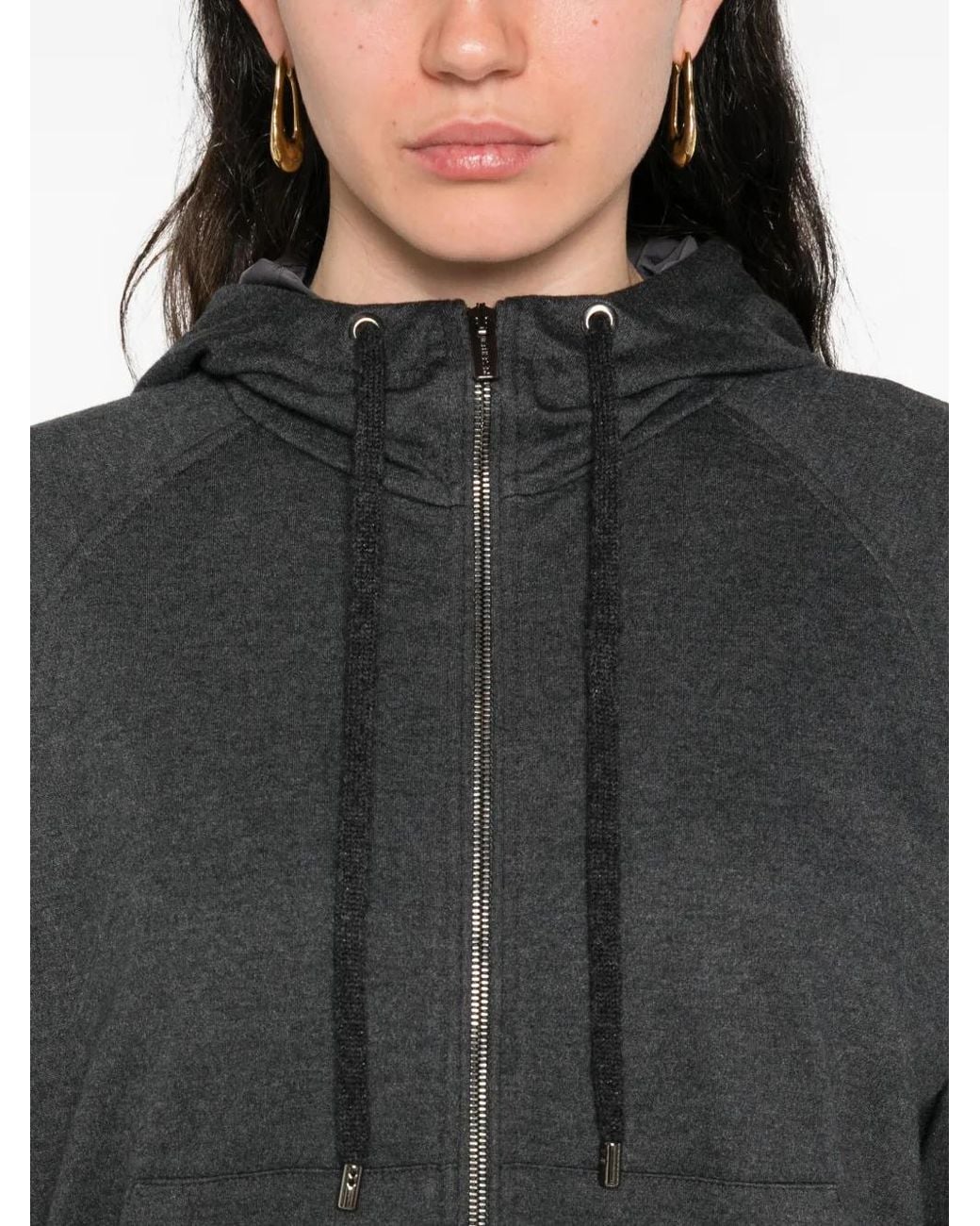 Peserico Black Raglan-Sleeves Zip-Up Hoodie