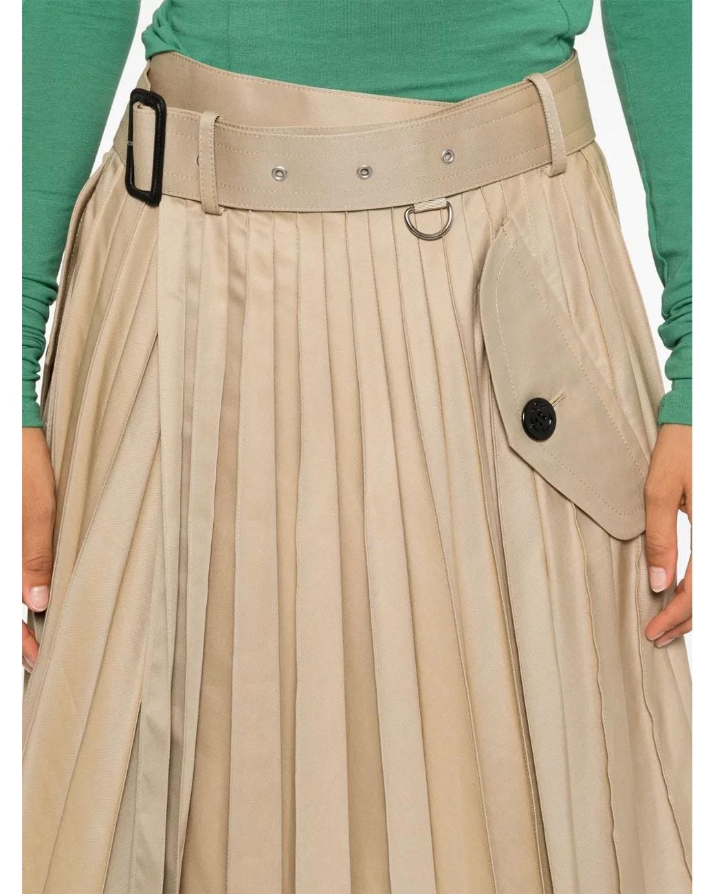 Sacai Natural Plissé Midi Skirt