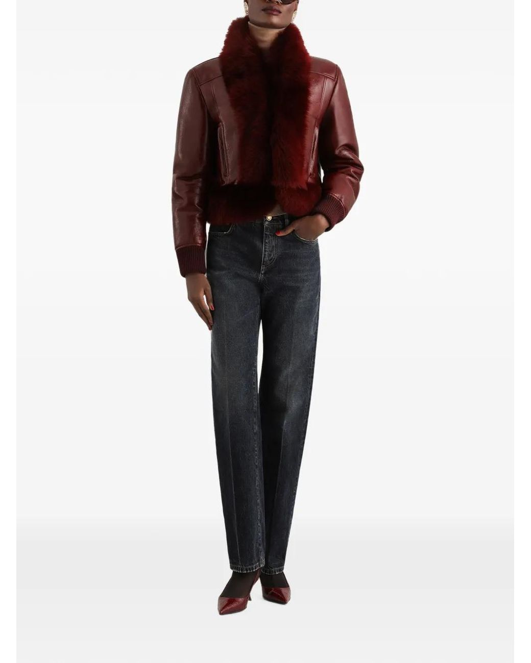 Dolce & Gabbana Red Veste En Peau D'Agneau