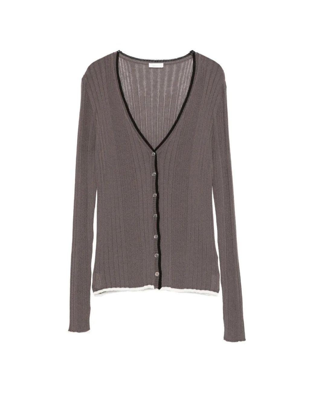 Roberto Collina Brown V-Neck Ribbed Cardigan